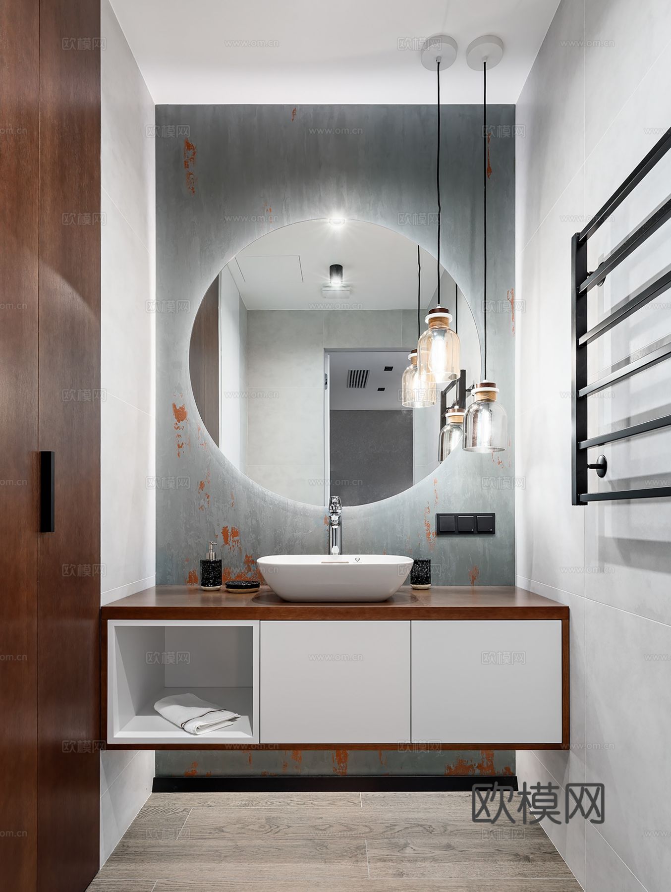 现代极简大平层家装设计 餐厅 卧室 客厅 高级灰效果图下载（渲染图5）