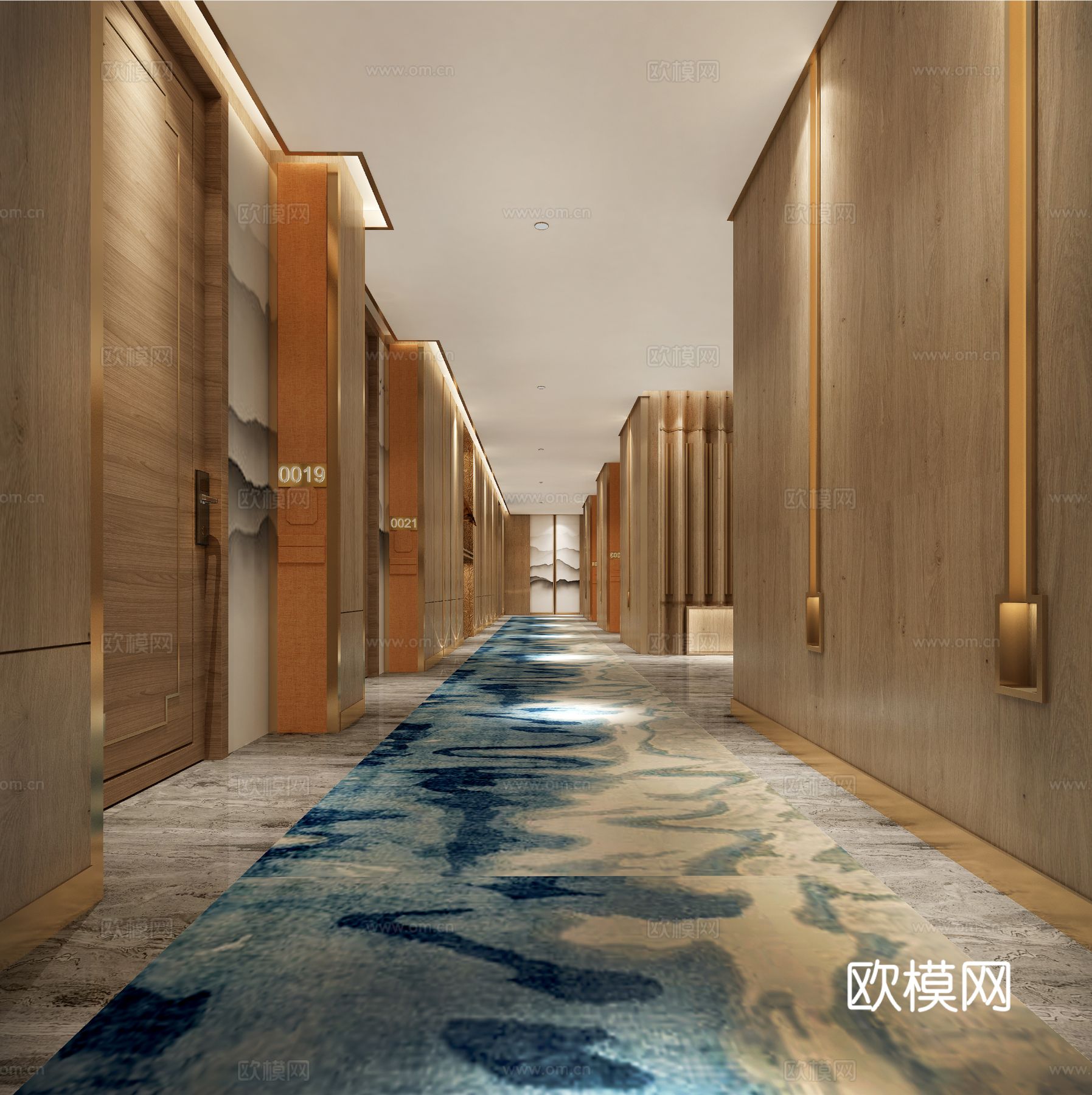 现代酒店客房走廊3d模型下载（渲染图2）