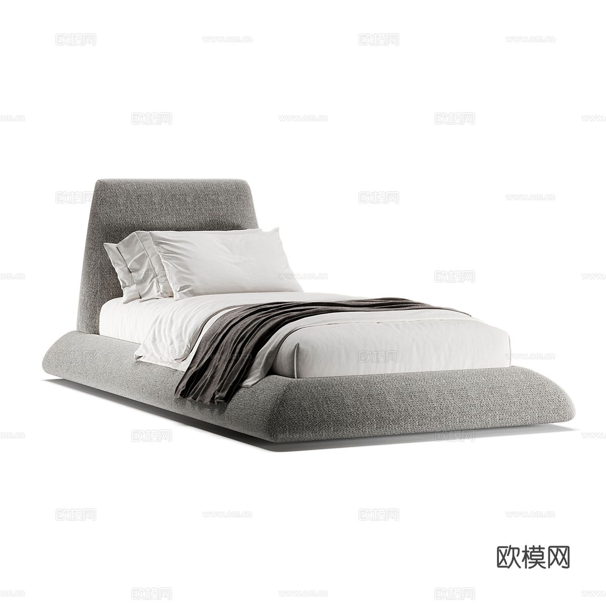 现代简约单人床 单人床 简约床 卧室床 抱枕 简约床3d模型