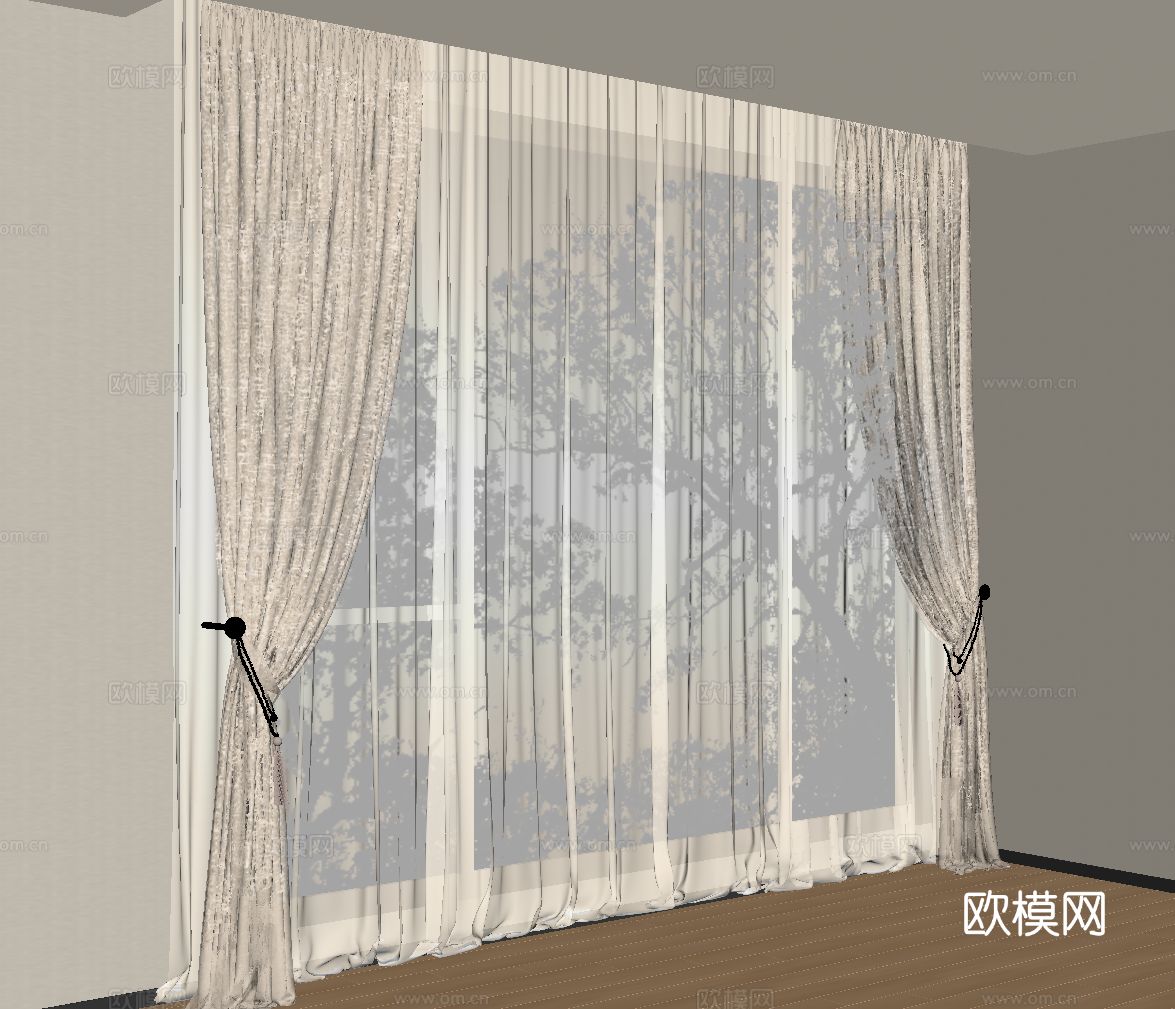 现代窗帘 纱帘su模型