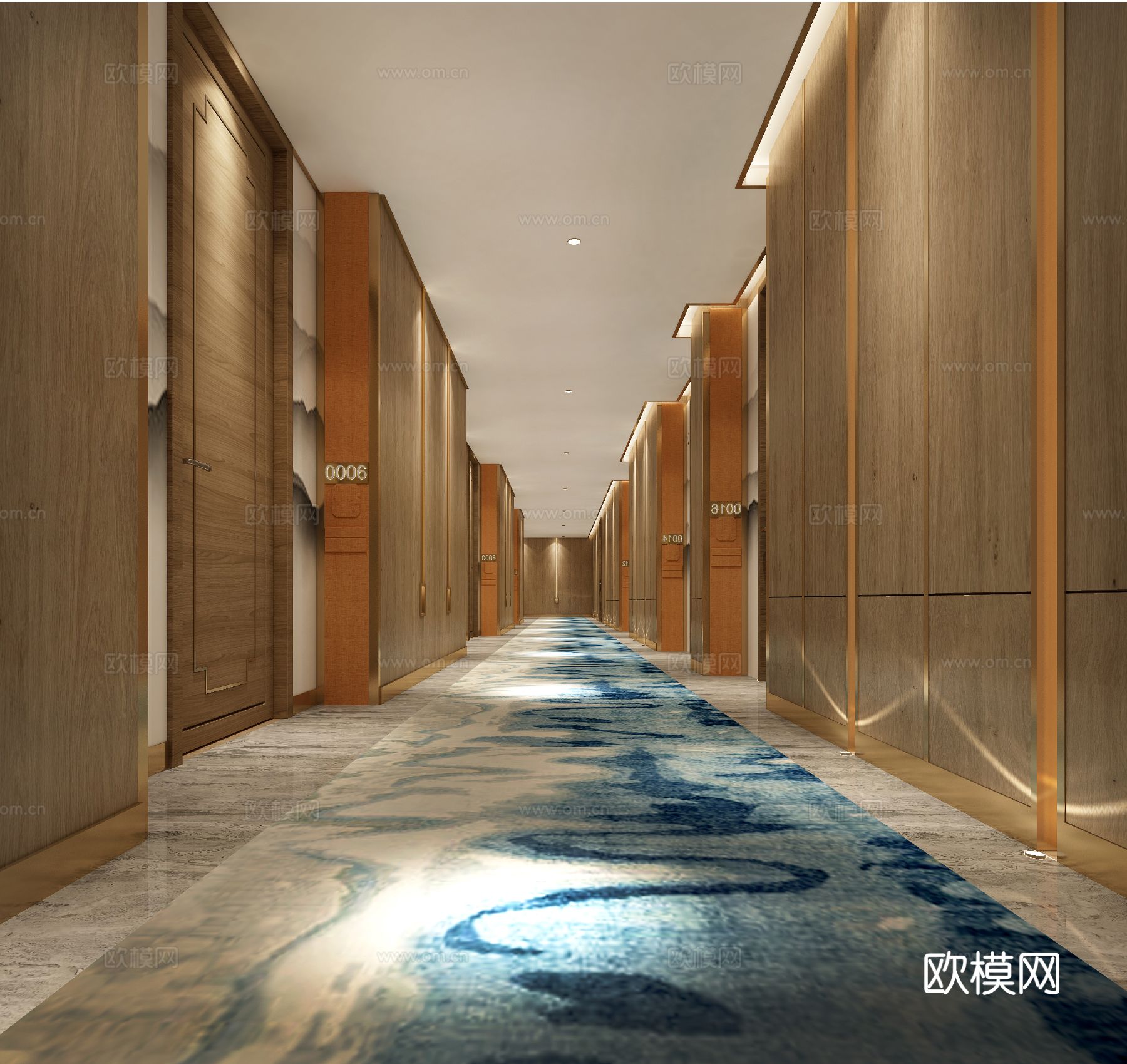 现代酒店客房走廊3d模型下载（渲染图1）