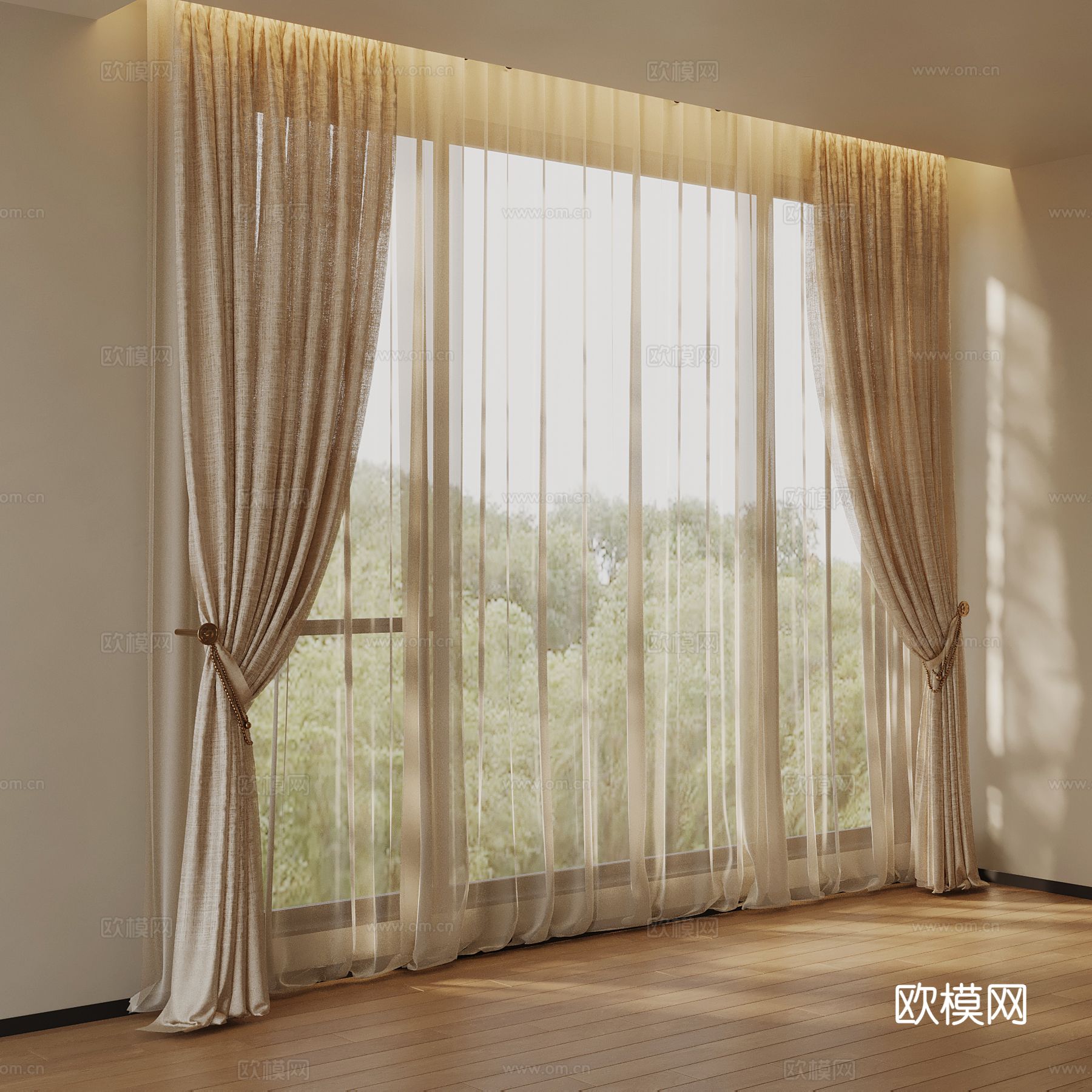 现代窗帘 纱帘su模型