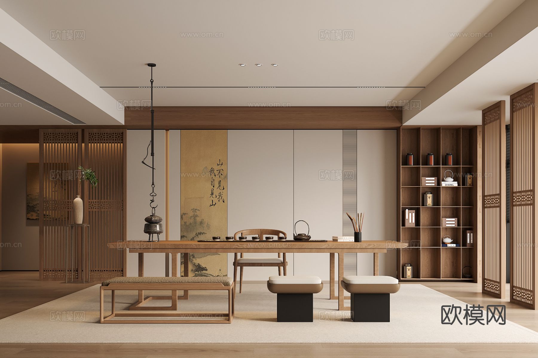 宋氏中古风茶室 茶桌椅组合 茶壶 绿植 饰品摆件3d模型