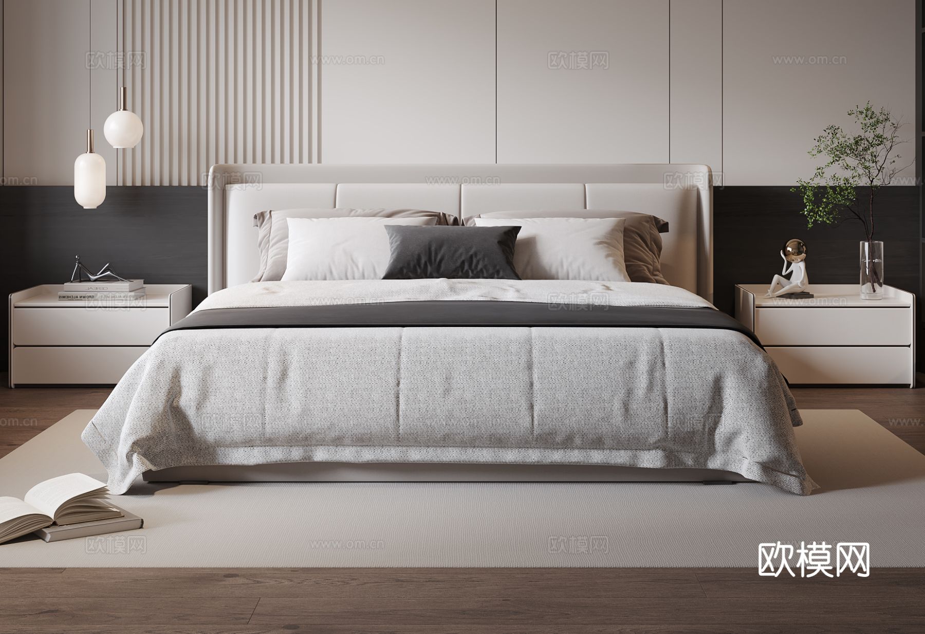 现代布艺双人床3d模型