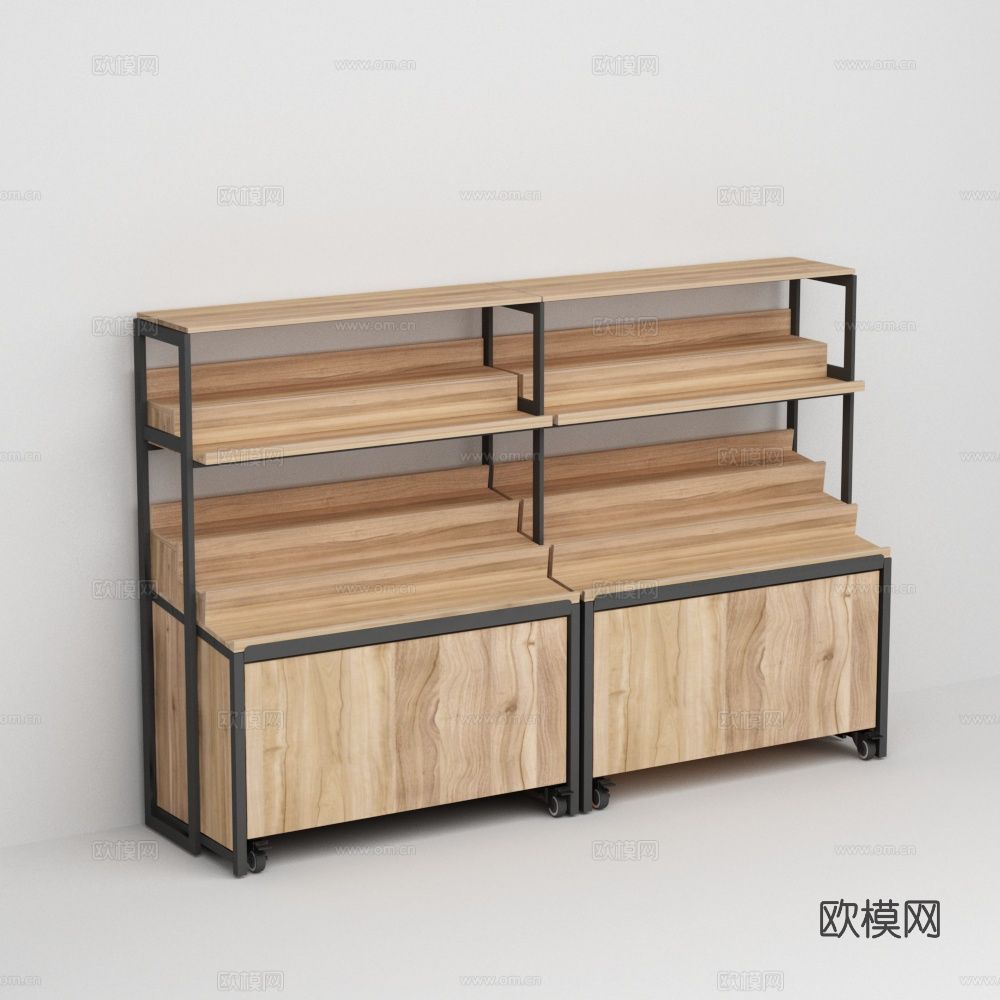 水果店靠墙钢木货架3d模型