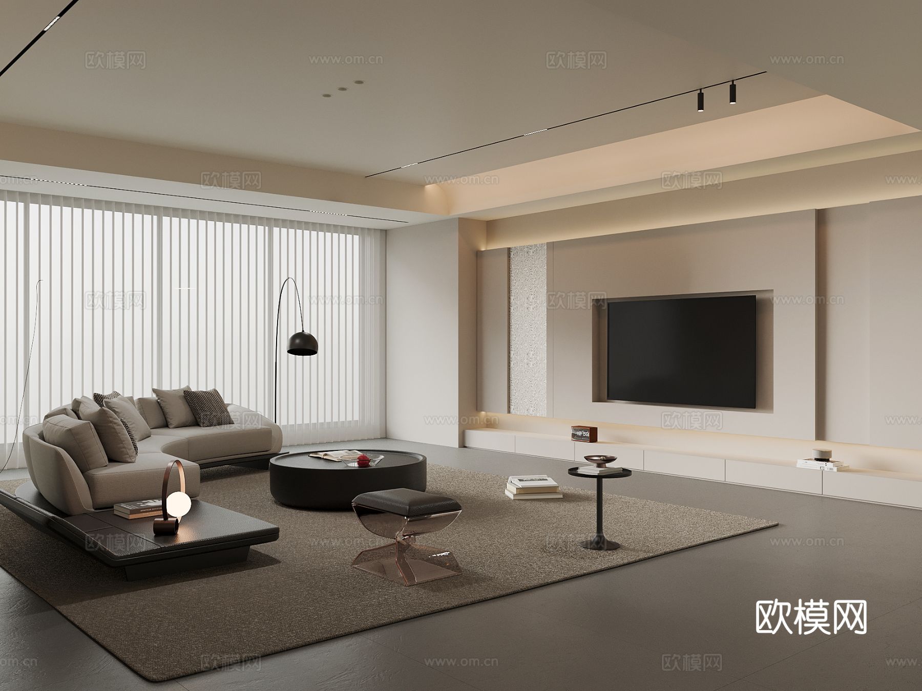 意式客厅 电视背景墙 沙发茶几组合3d模型