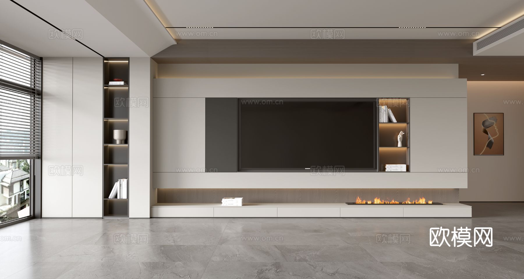 现代简约客厅 轻奢电视背景墙 满墙电视柜 木饰面背景墙3d模型