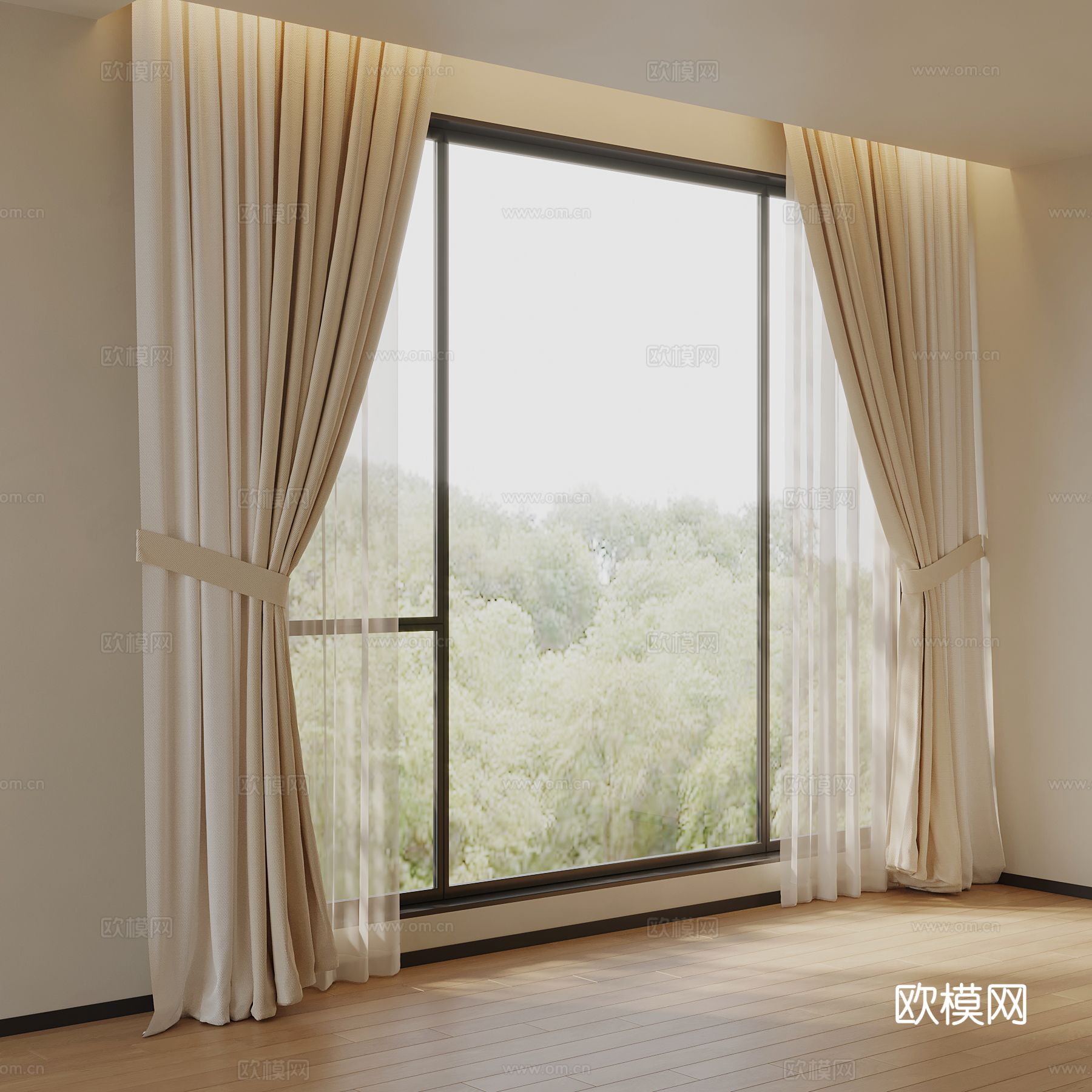 现代窗帘 布艺窗帘 纱帘3d模型下载