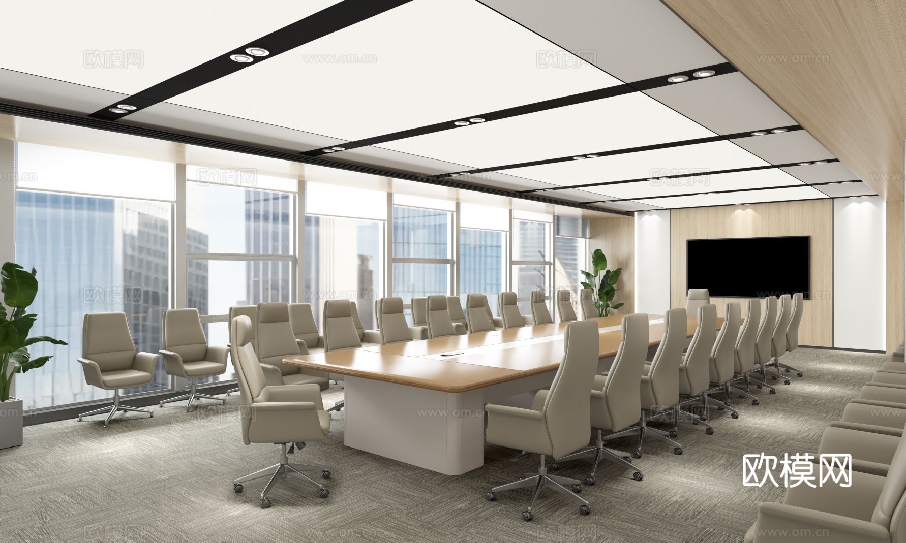现代大会议室 现代实木会议桌 现代椅子3d模型下载