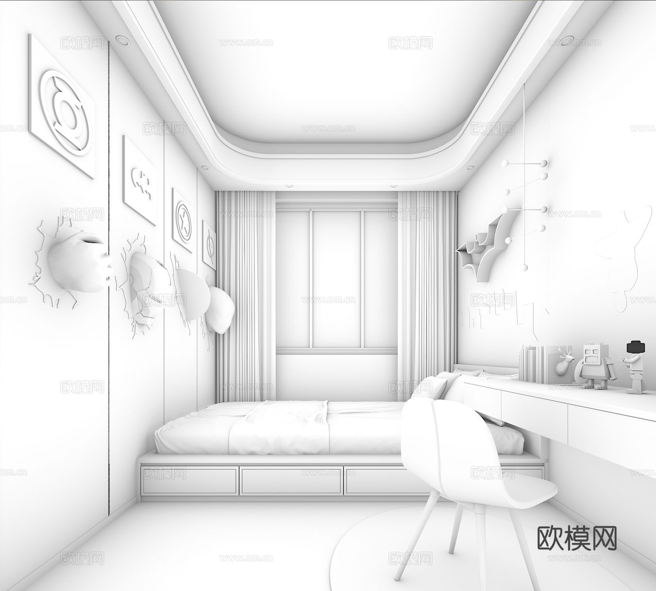 现代儿童房卧室3d模型