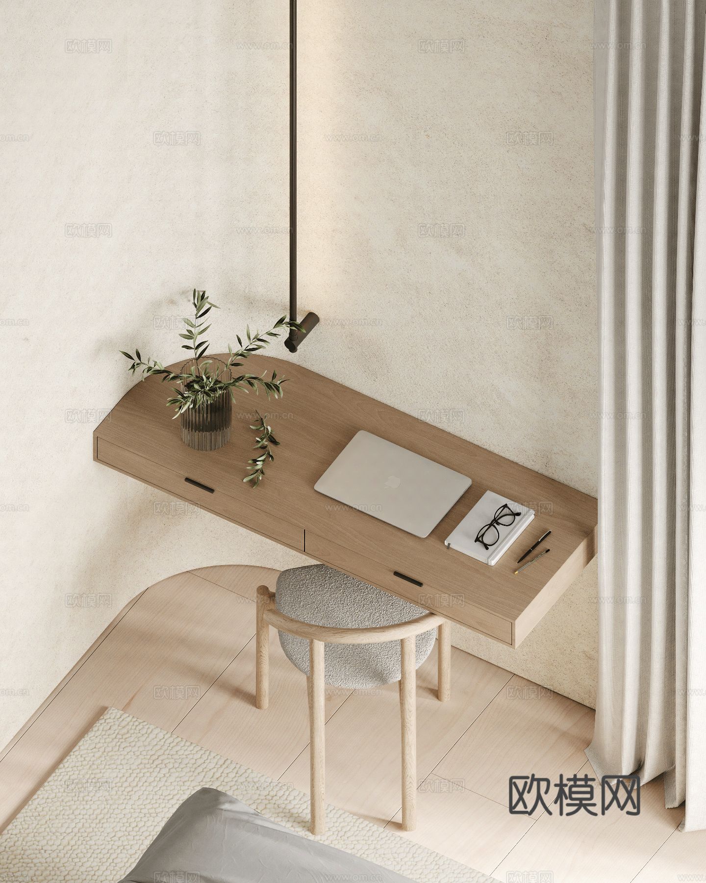 现代家装设计 客厅卧室餐厅 黑白灰 公寓效果图下载（渲染图8）