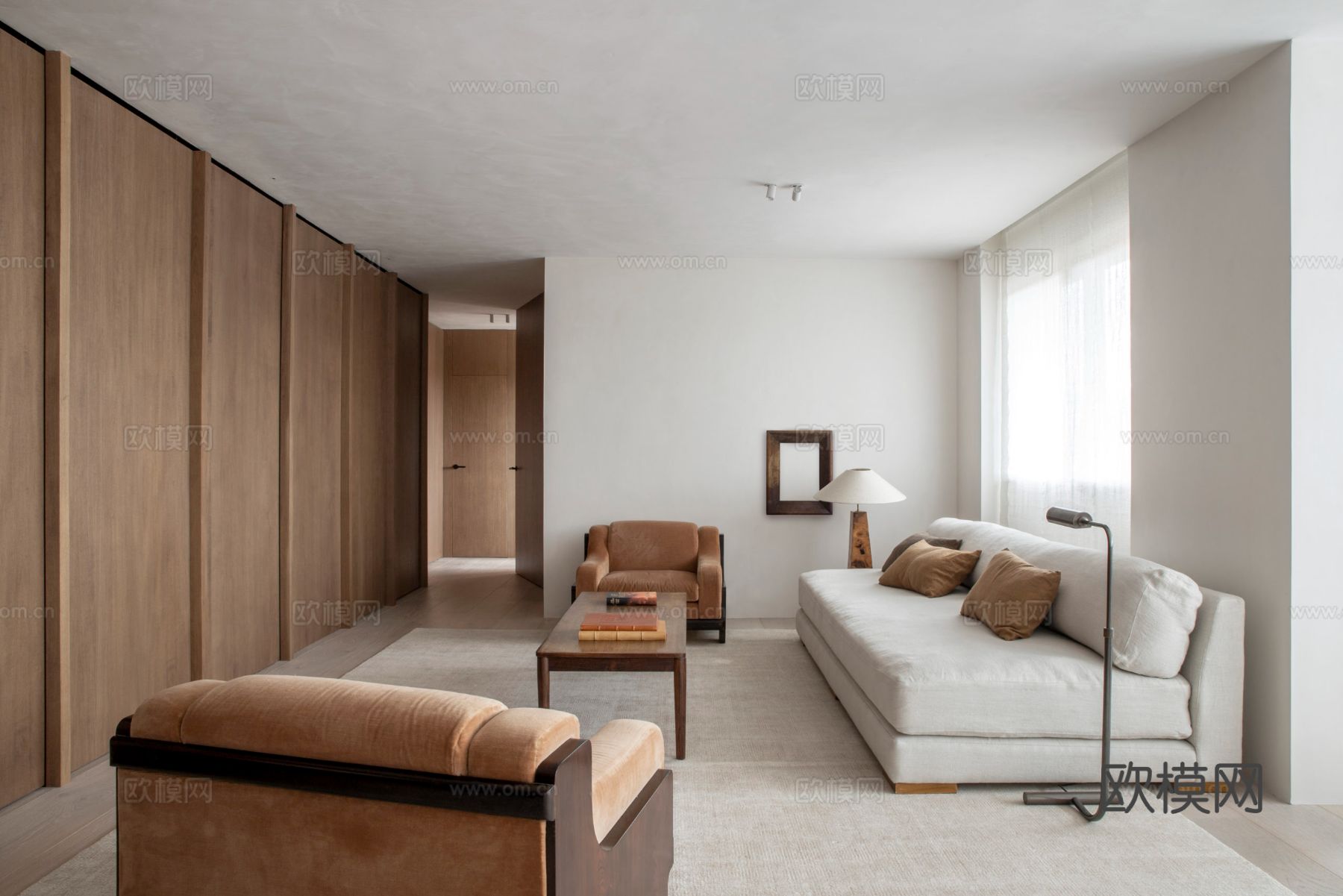 现代简约小户型 公寓家装效果图 客厅卧室餐厅 黑白灰效果图下载（渲染图2）