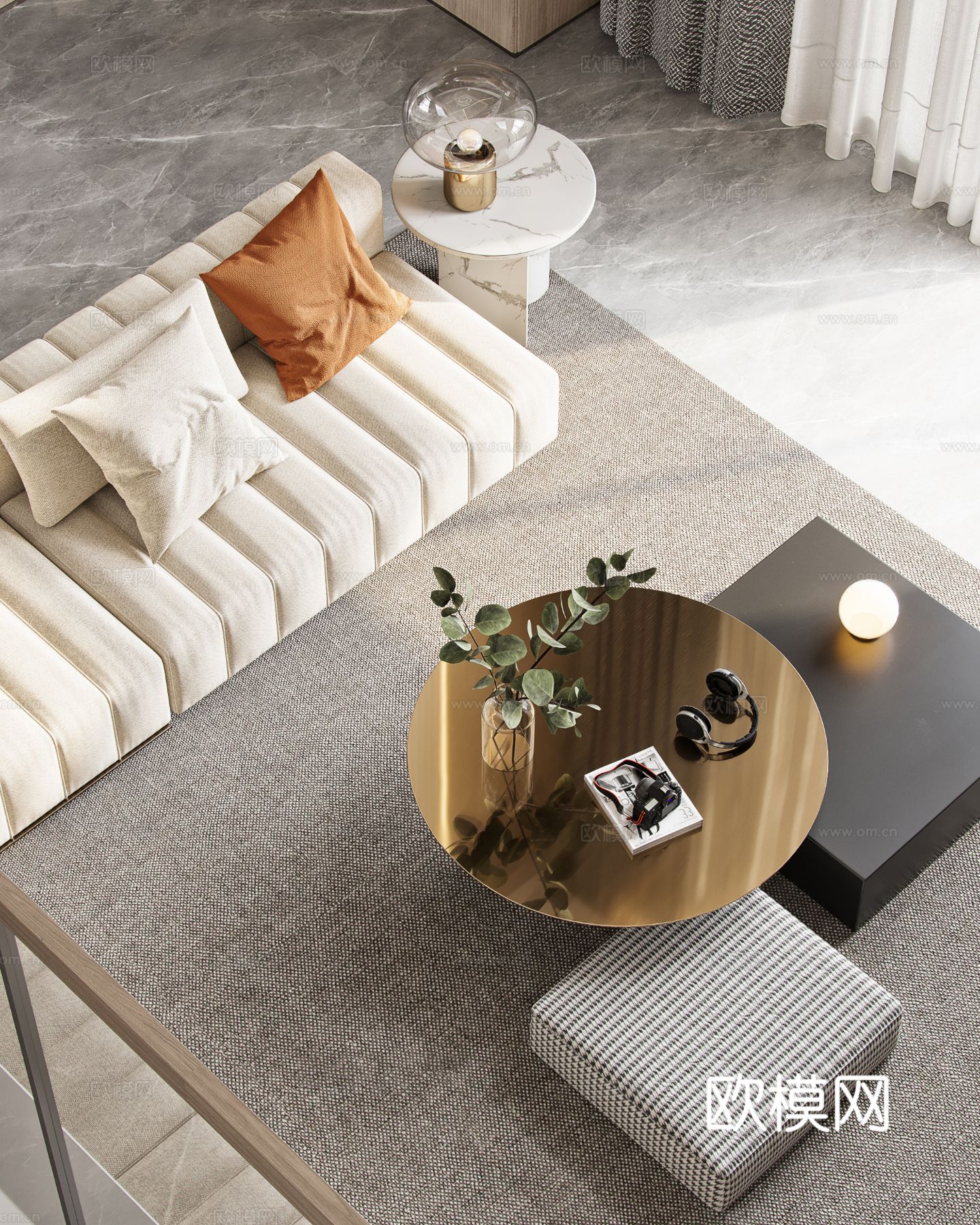 奶油风家装效果图客厅卧室餐厅 黑白灰极简效果图下载（渲染图9）