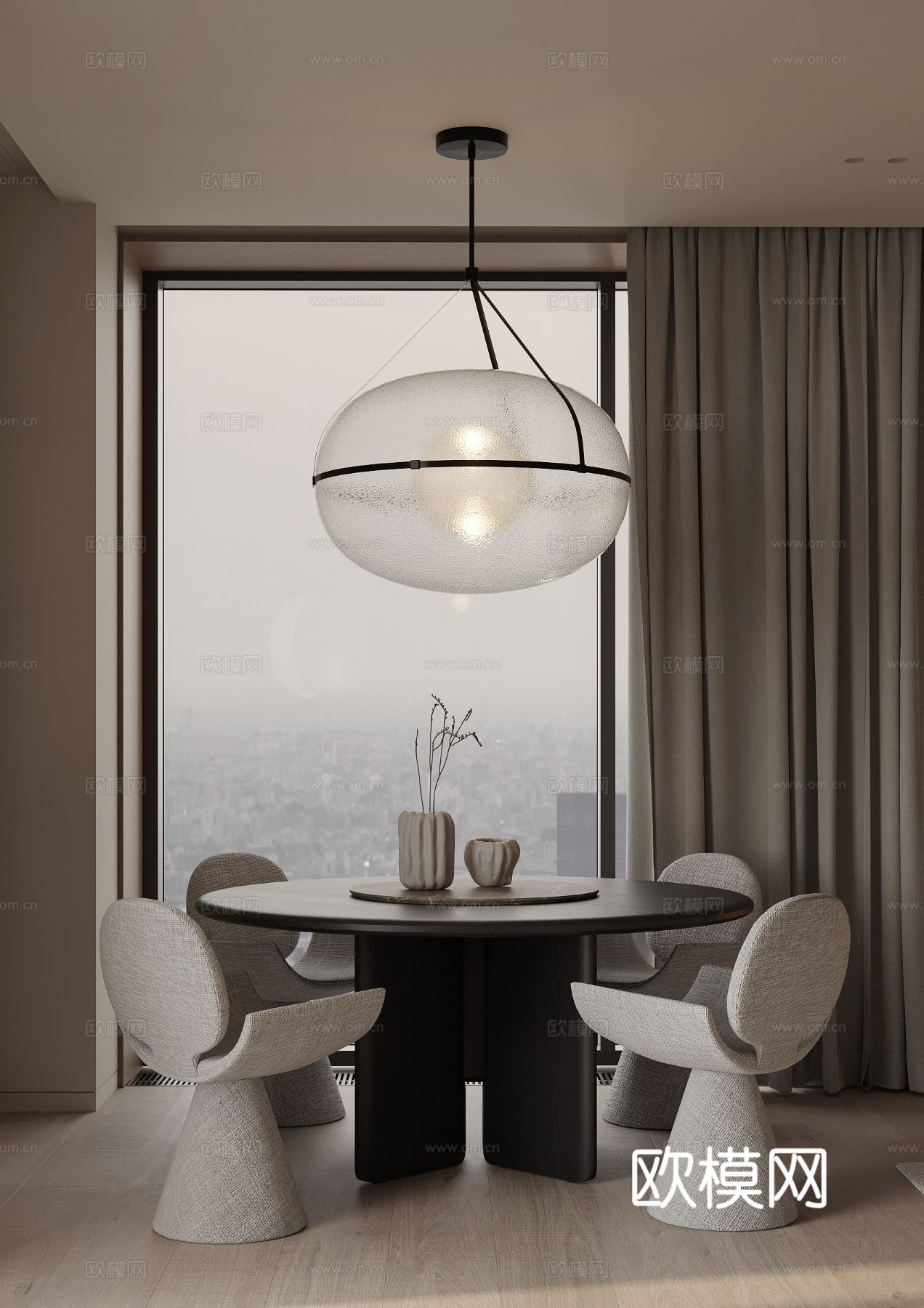 现代简约家装效果图 客厅卧室餐厅 黑自灰效果图下载（渲染图10）