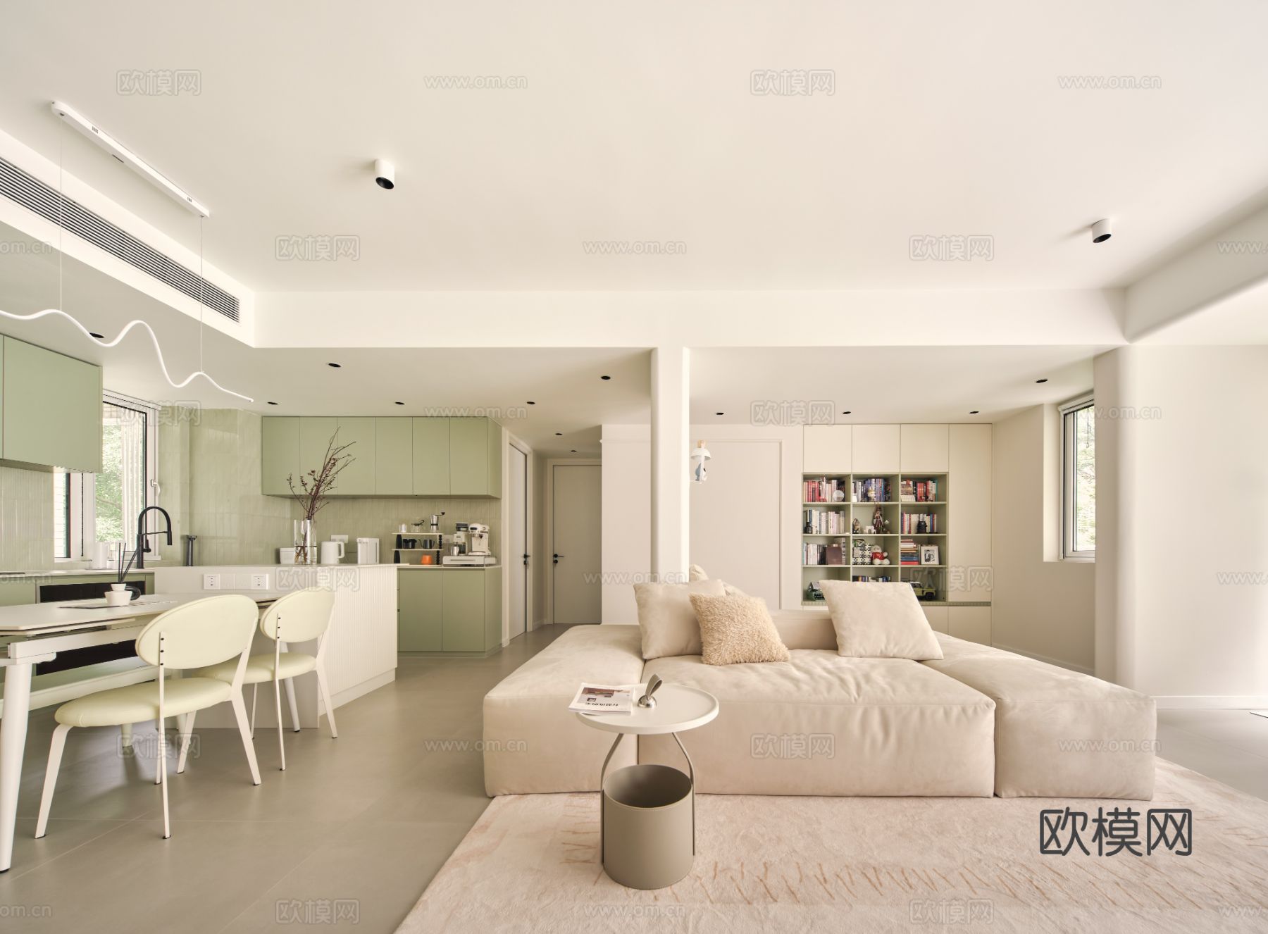 现代家装设计 客厅卧室餐厅 黑白灰 公寓效果图效果图下载（渲染图1）