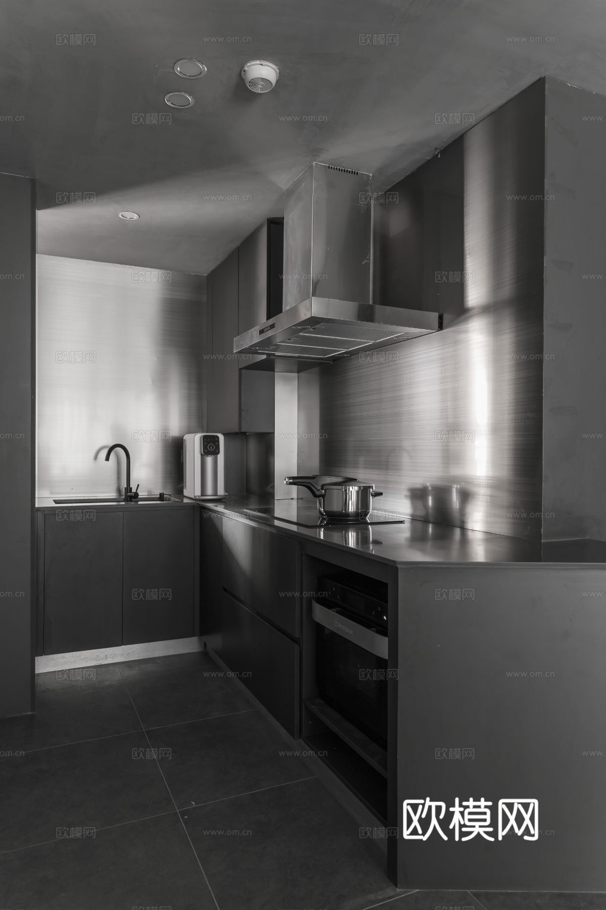 现代家装效果图客厅卧室餐厅 黑白灰极简效果图下载（渲染图7）