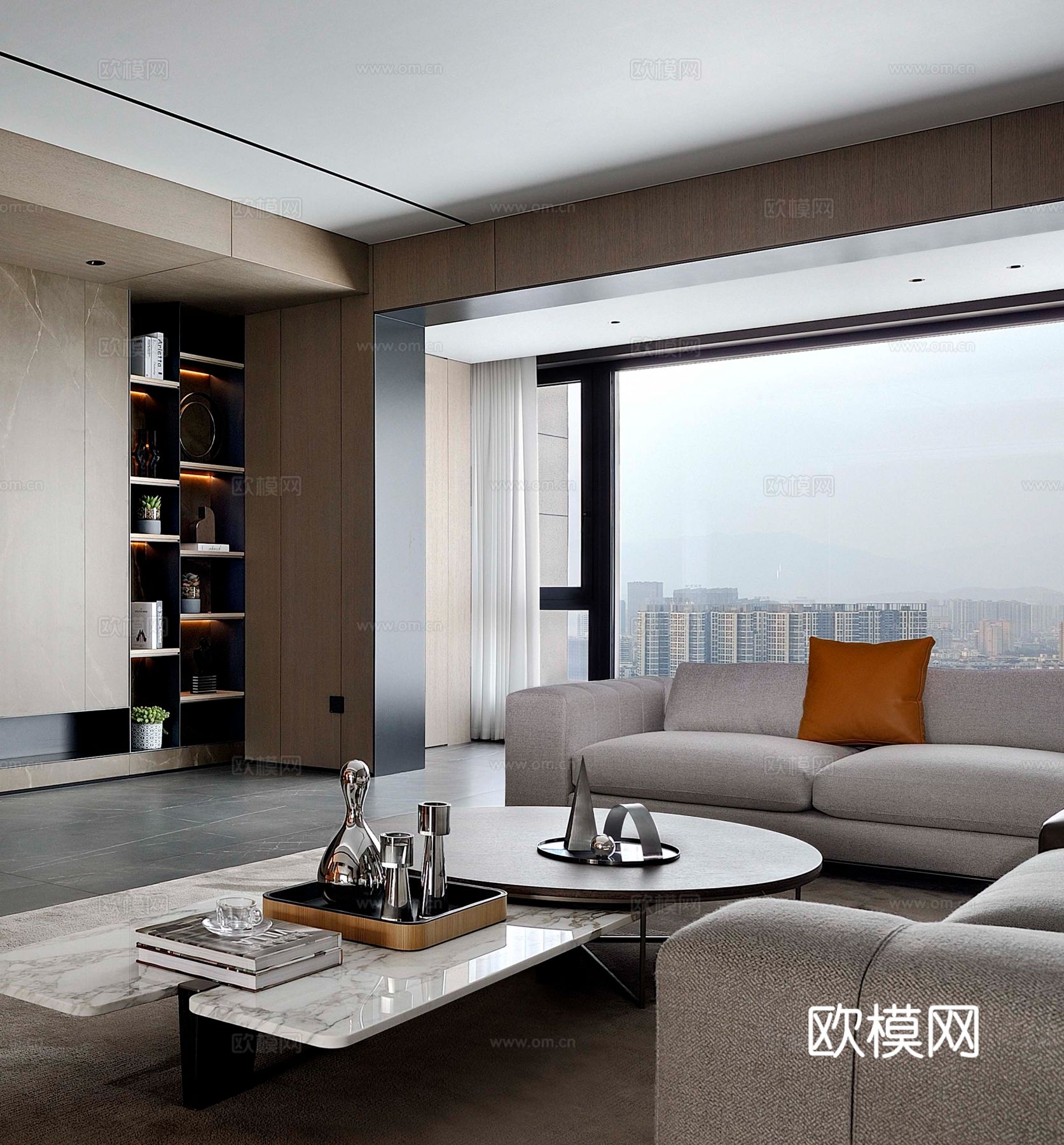 现代330m²大平层家装效果图客厅卧室餐厅 黑白灰极简效果图下载（渲染图17）