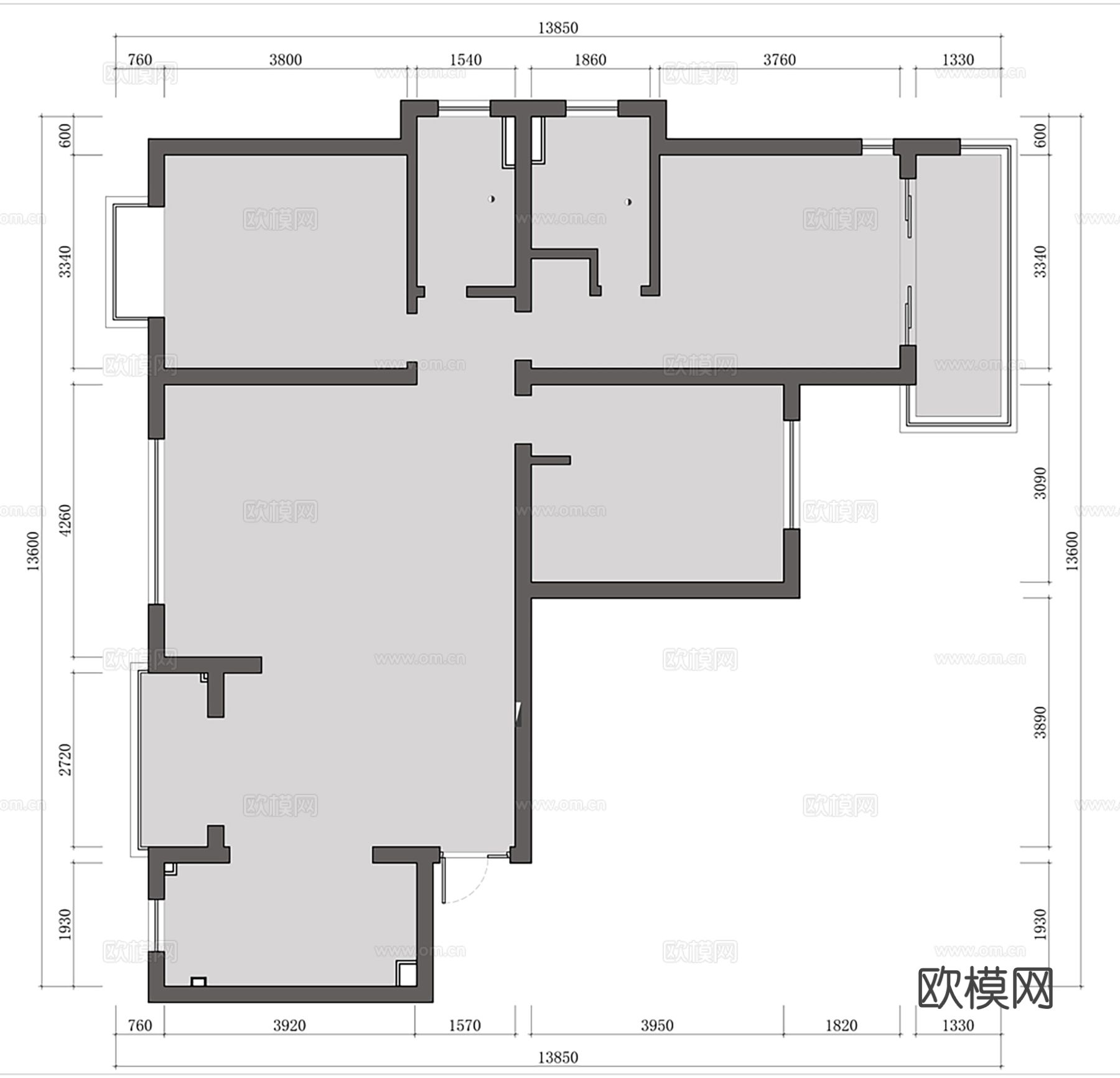 现代家装效果图客厅卧室餐厅黑白灰效果图下载（渲染图11）