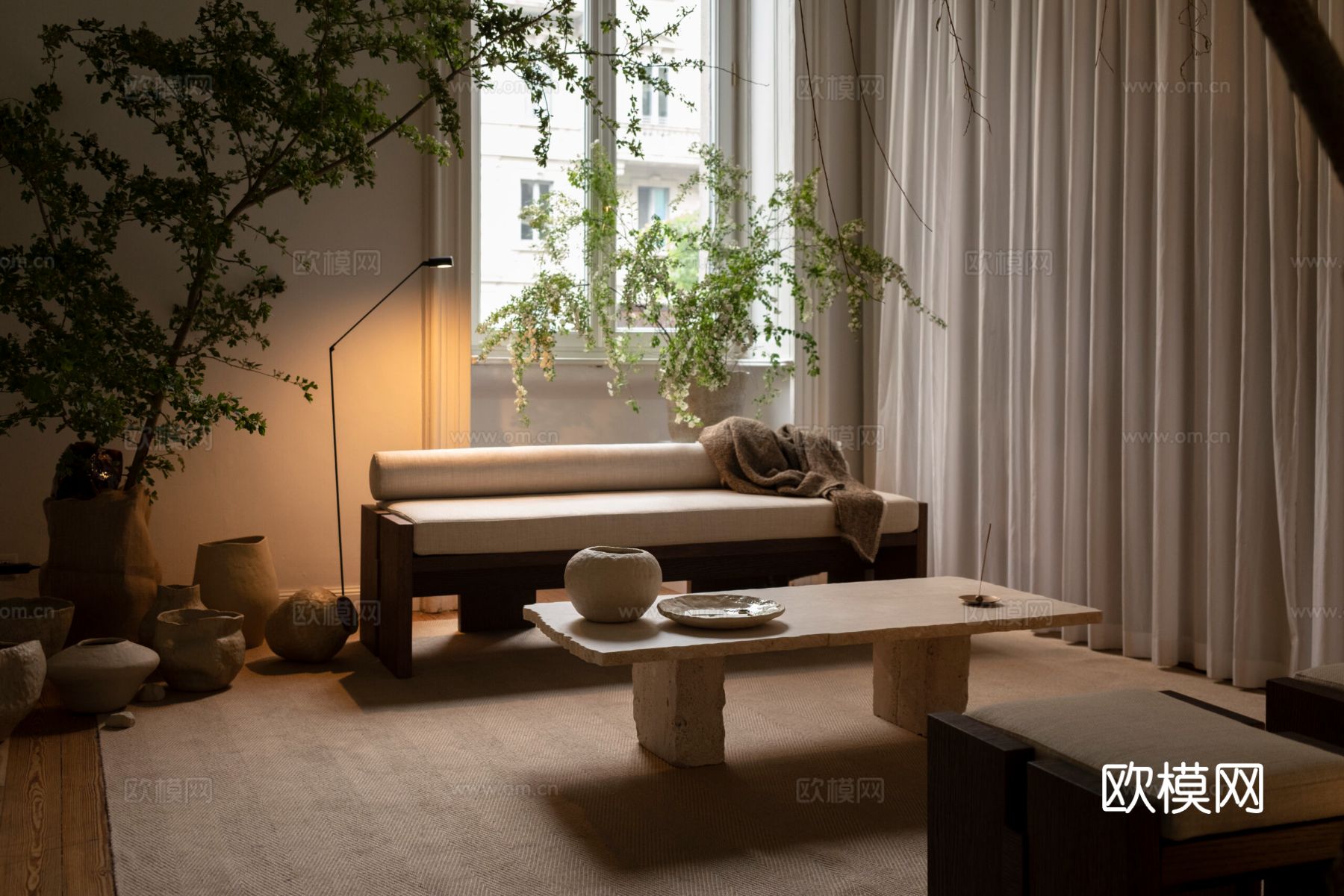 现代简约家装效果图 客厅卧室餐厅 黑自灰效果图下载（渲染图1）