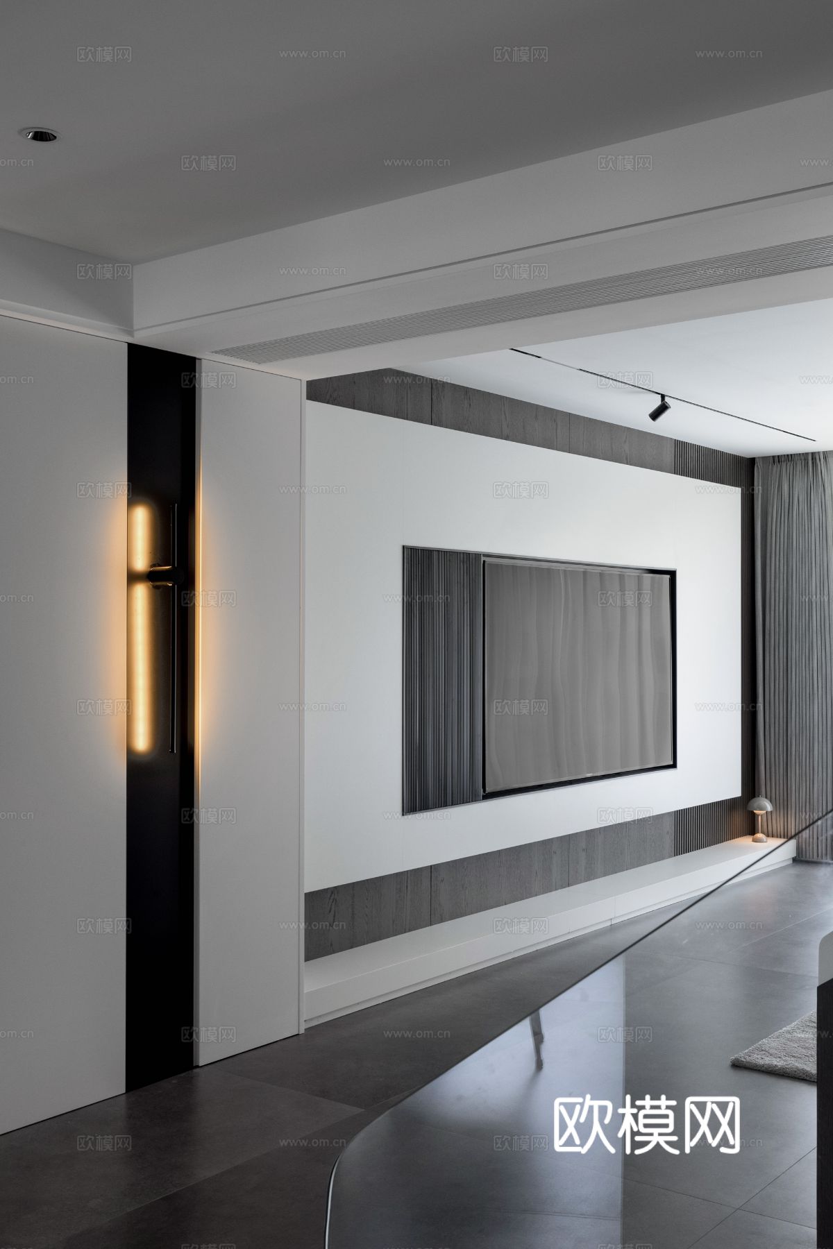 现代家装效果图客厅卧室餐厅 黑白灰极简效果图下载（渲染图5）