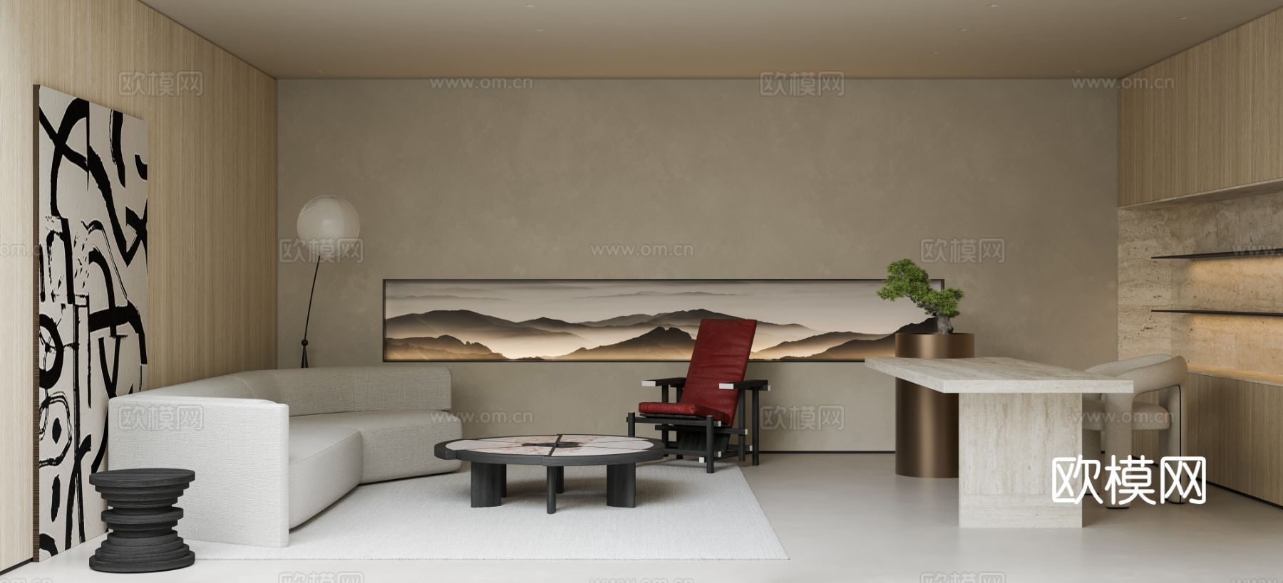 现代家装效果图 客厅卧室餐厅 高级黑白灰效果图下载（渲染图4）