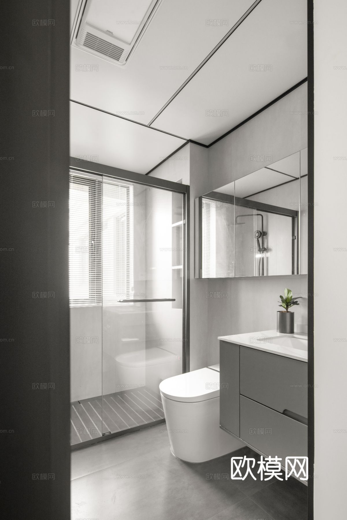 奶油风家装设计 客厅卧室餐厅 黑白灰 公寓效果图下载（渲染图20）