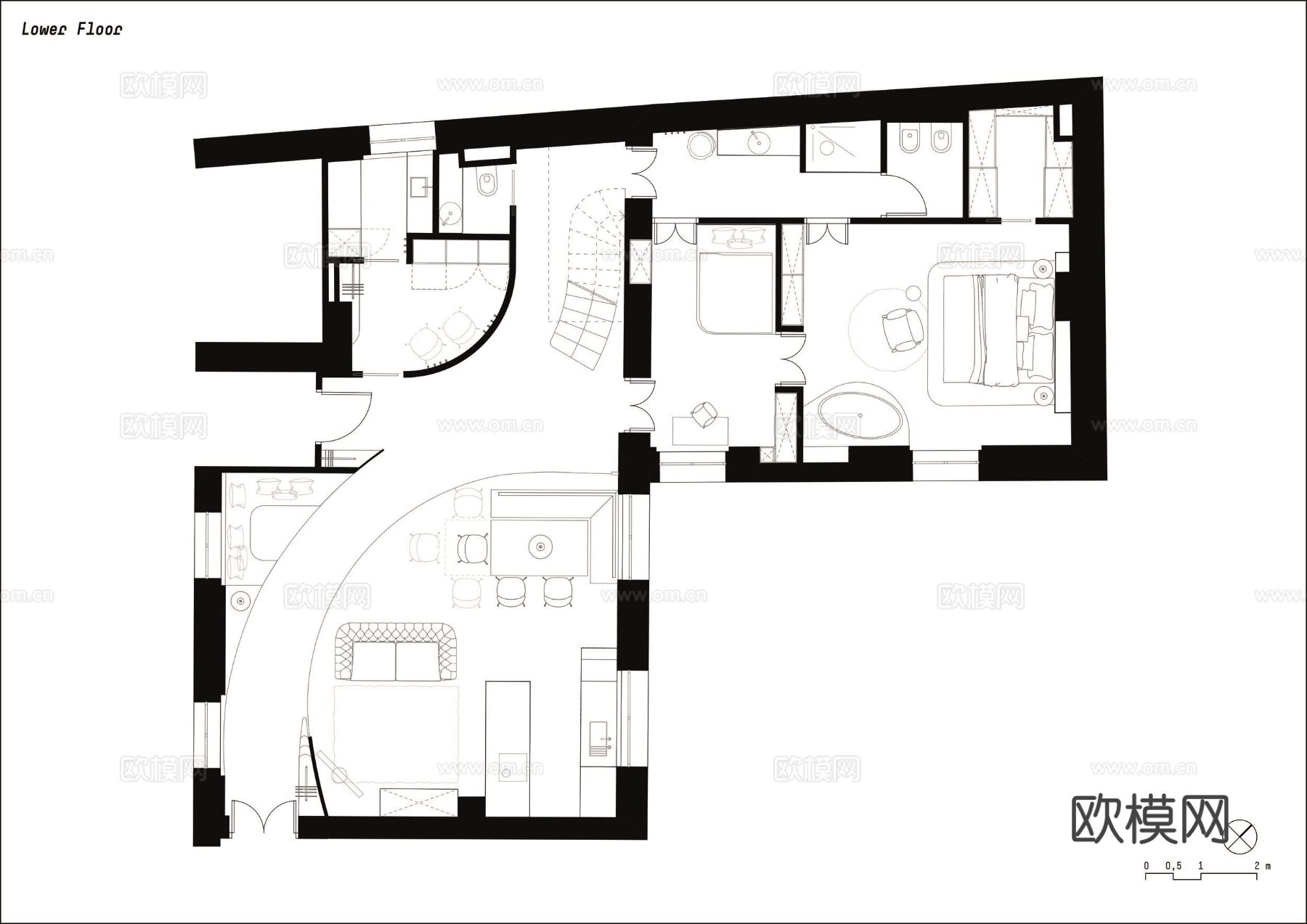 奶油风家装效果图客厅卧室餐厅 黑白灰极简效果图下载（渲染图16）