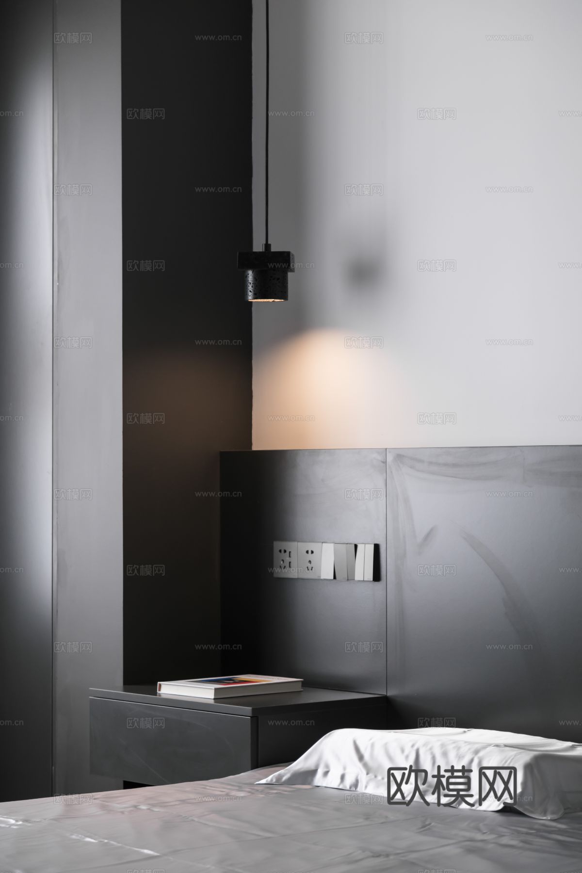 现代家装效果图客厅卧室餐厅 黑白灰极简效果图下载（渲染图3）