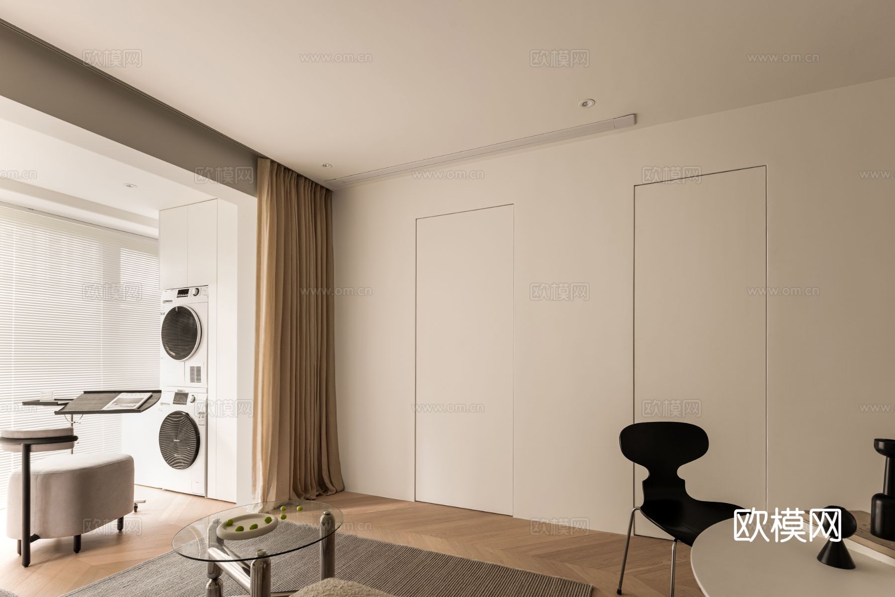 现代家装设计 客厅卧室餐厅 黑白灰 公寓效果图下载（渲染图8）