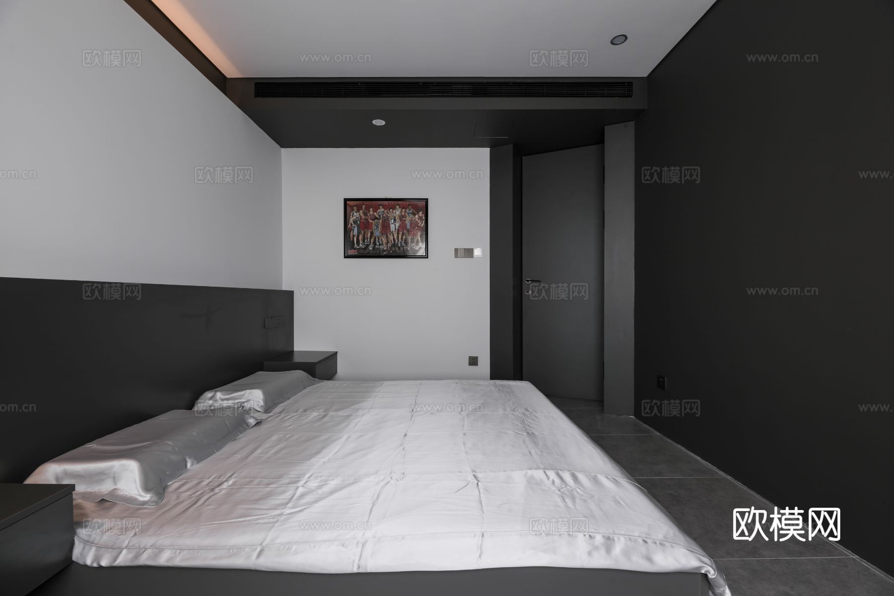 现代家装效果图客厅卧室餐厅 黑白灰极简效果图下载（渲染图2）