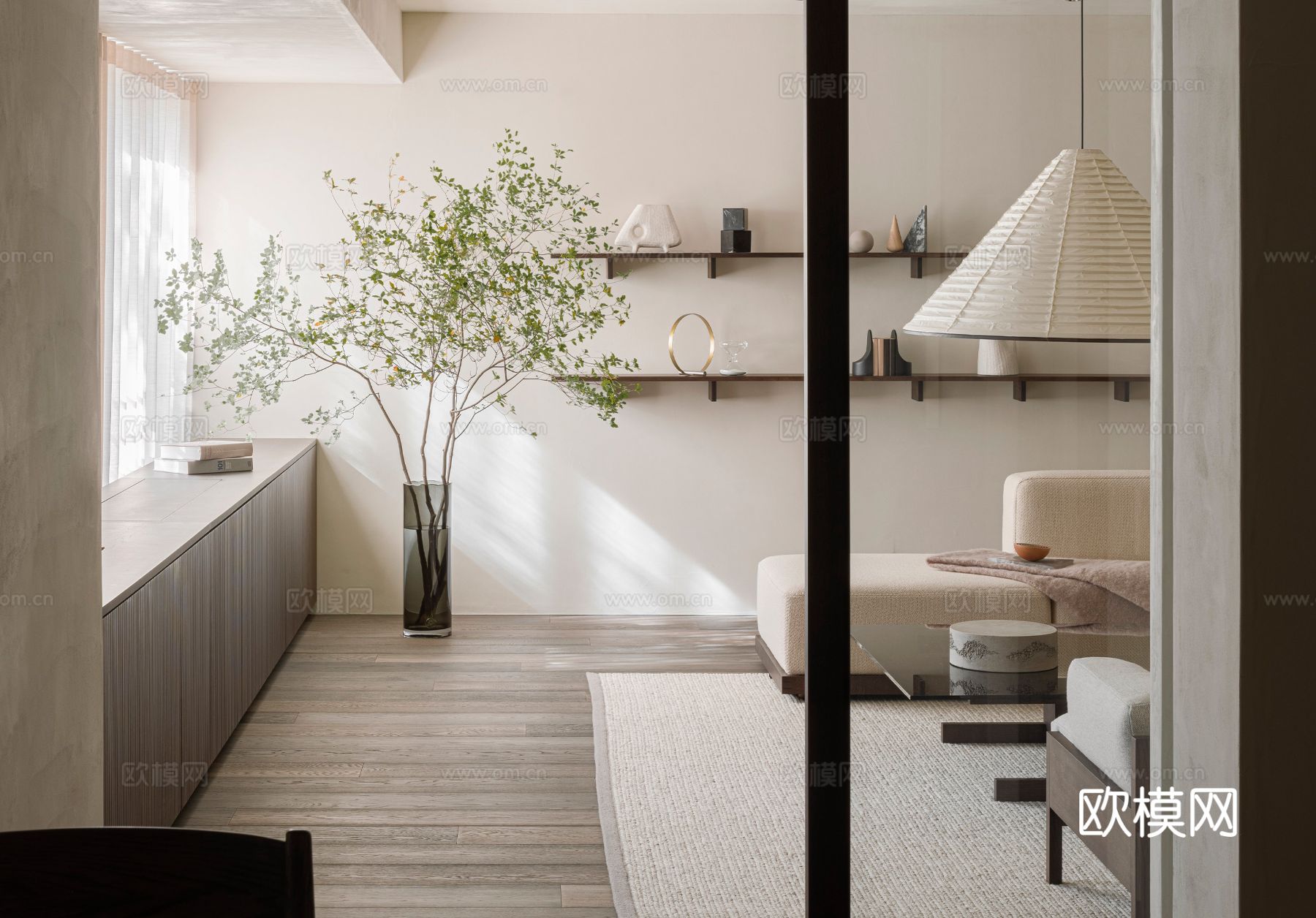 现代家装设计 客厅卧室餐厅 黑白灰 公寓效果图下载（渲染图2）