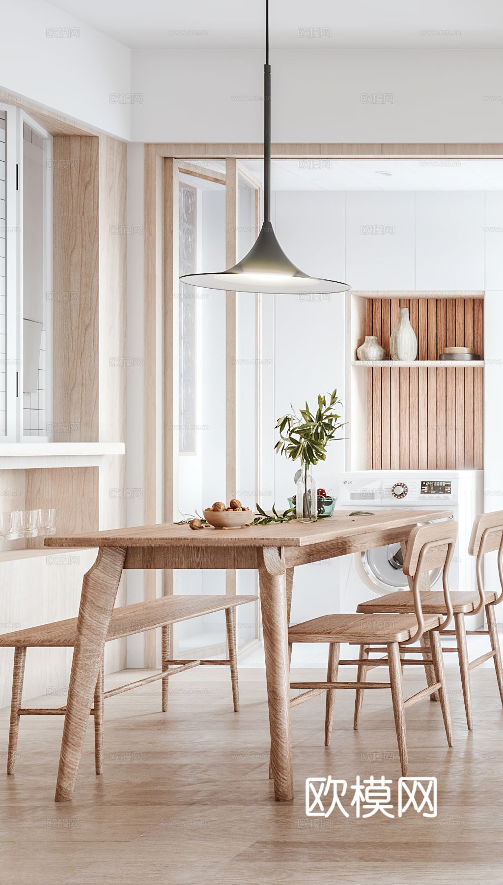 北欧家装效果图客厅卧室餐厅 黑白灰极简效果图下载（渲染图3）