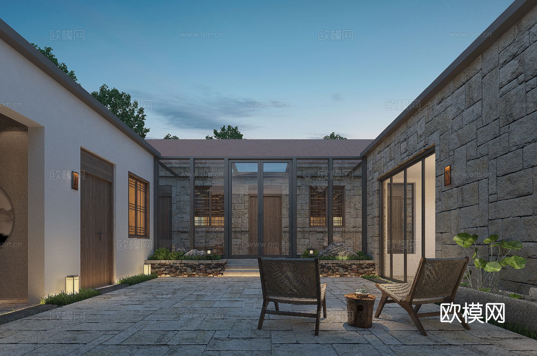 花猪泰山和居民宿庭院效果图下载（渲染图1）