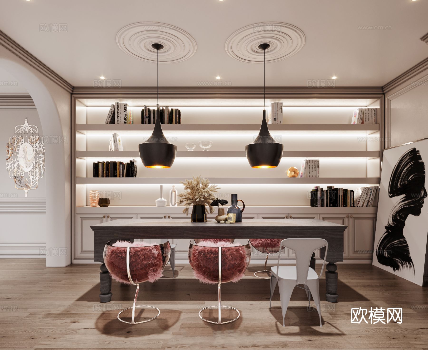 现代奶油风家装效果图客厅卧室餐厅 黑白灰极简效果图下载（渲染图20）