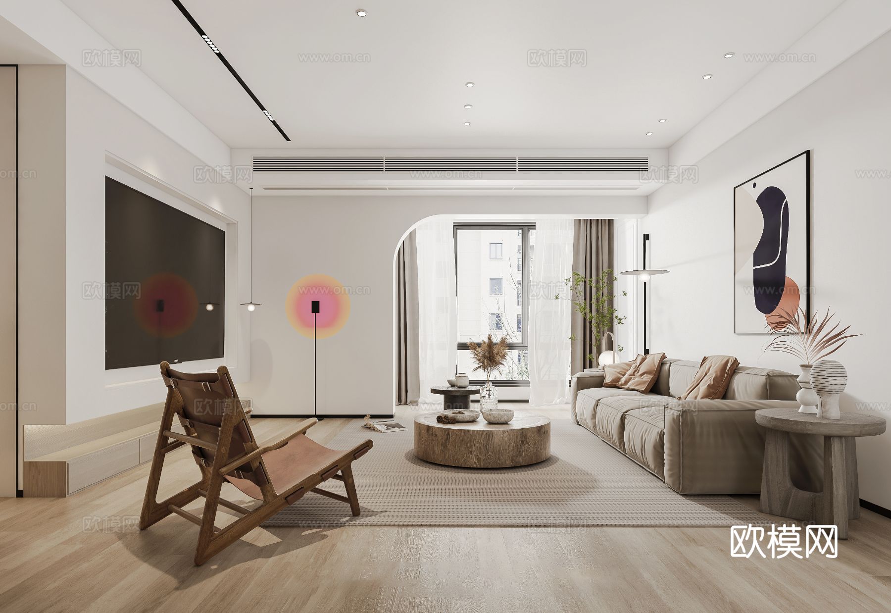 奶油风家装效果图客厅卧室餐厅 黑白灰极简效果图下载（渲染图5）