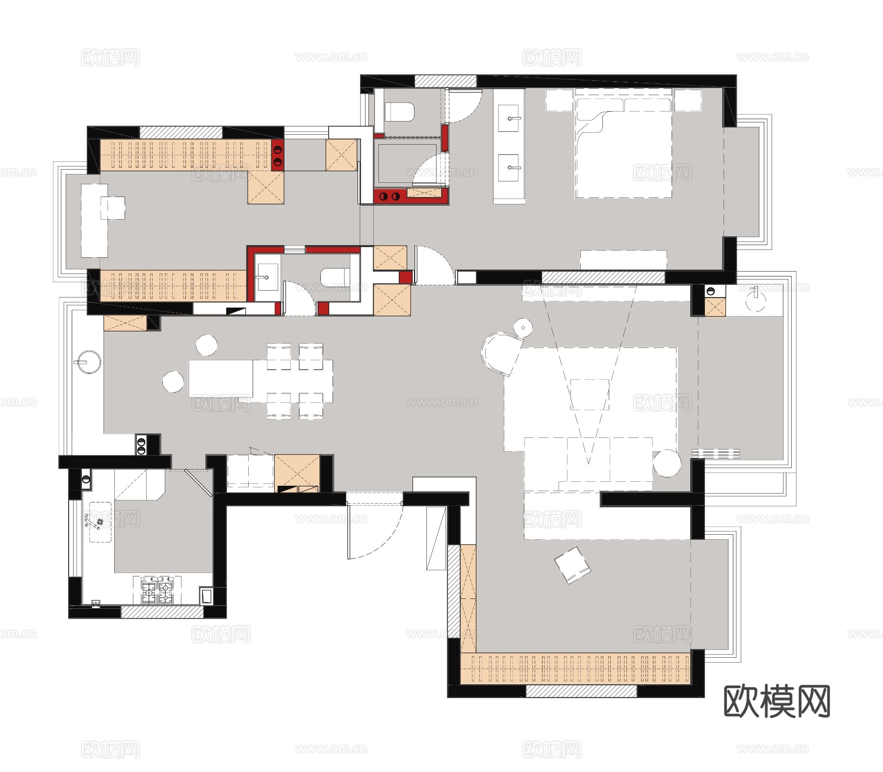现代家装效果图 客厅卧室餐厅 高级黑白灰效果图下载（渲染图10）