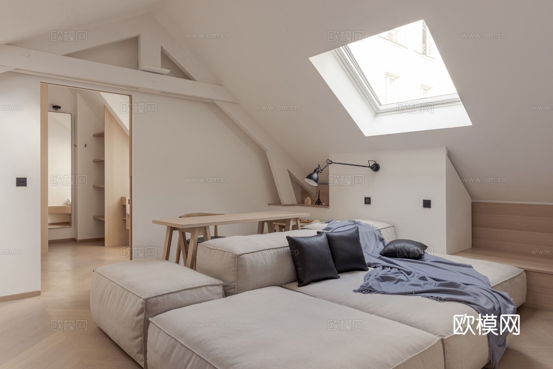 奶油风家装效果图客厅卧室餐厅 黑白灰极简效果图下载（渲染图12）