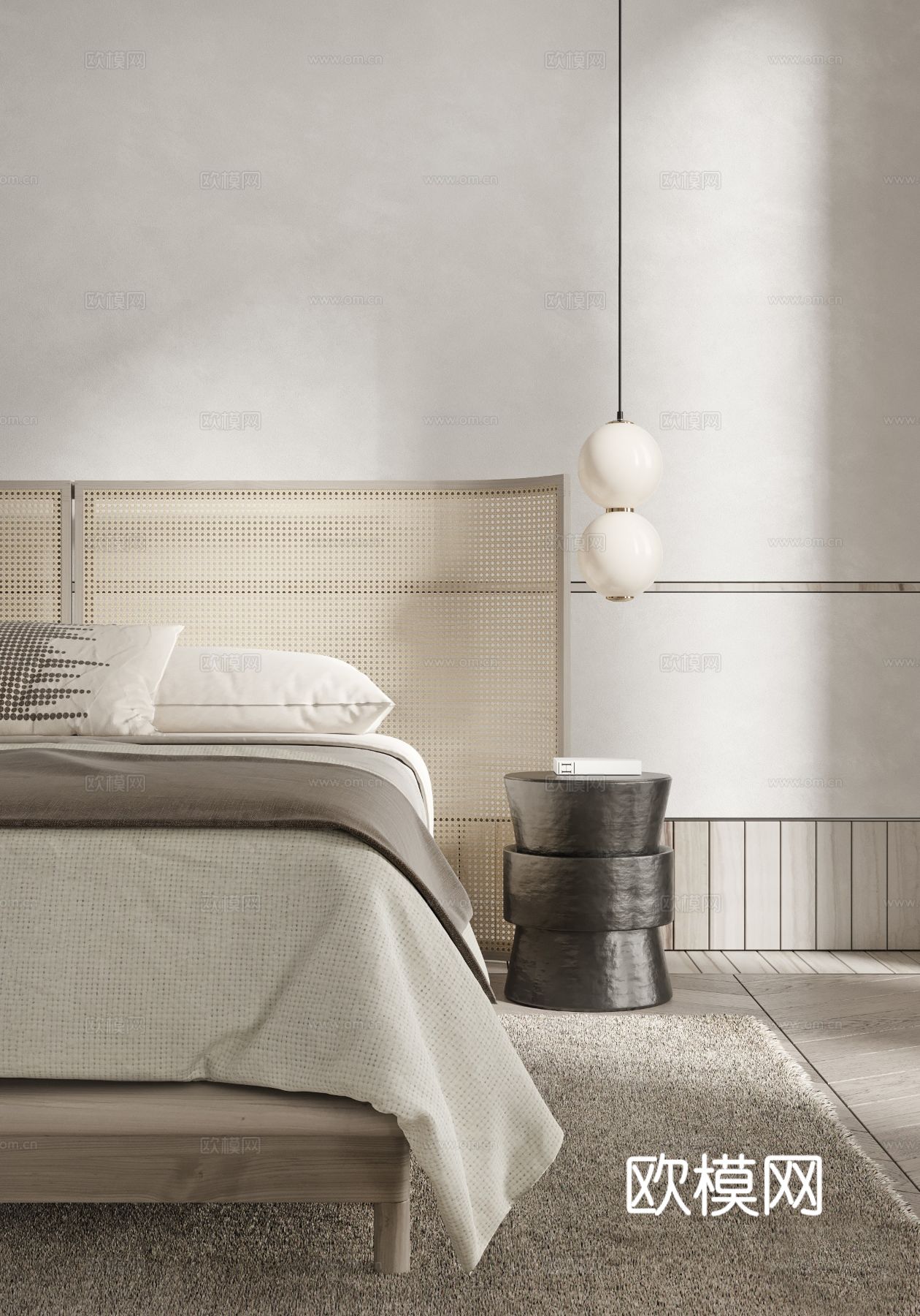 奶油风家装效果图 客厅卧室餐厅 黑白灰极简效果图下载（渲染图10）