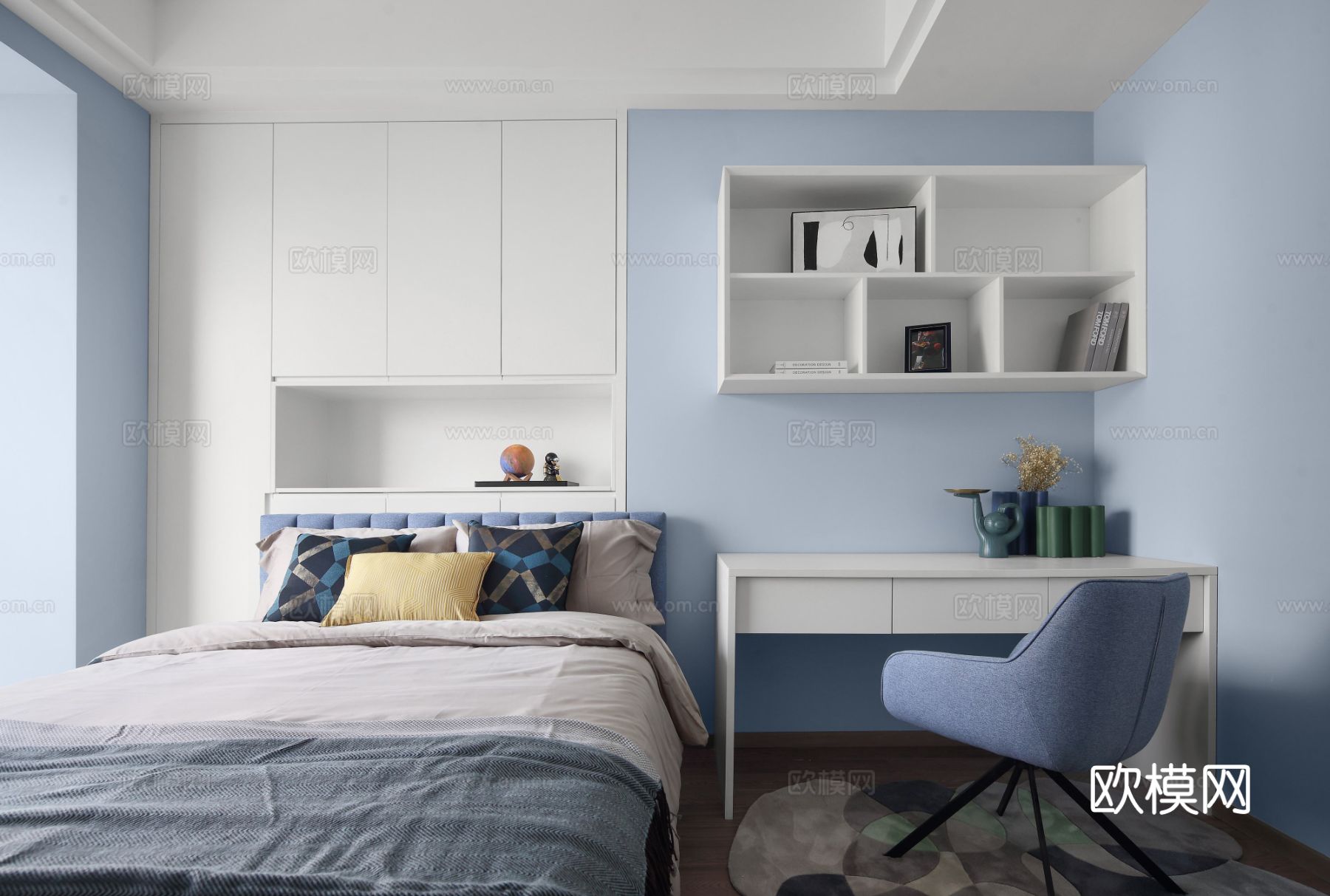 现代家装效果图 客厅卧室餐厅 高级黑自灰效果图下载（渲染图8）