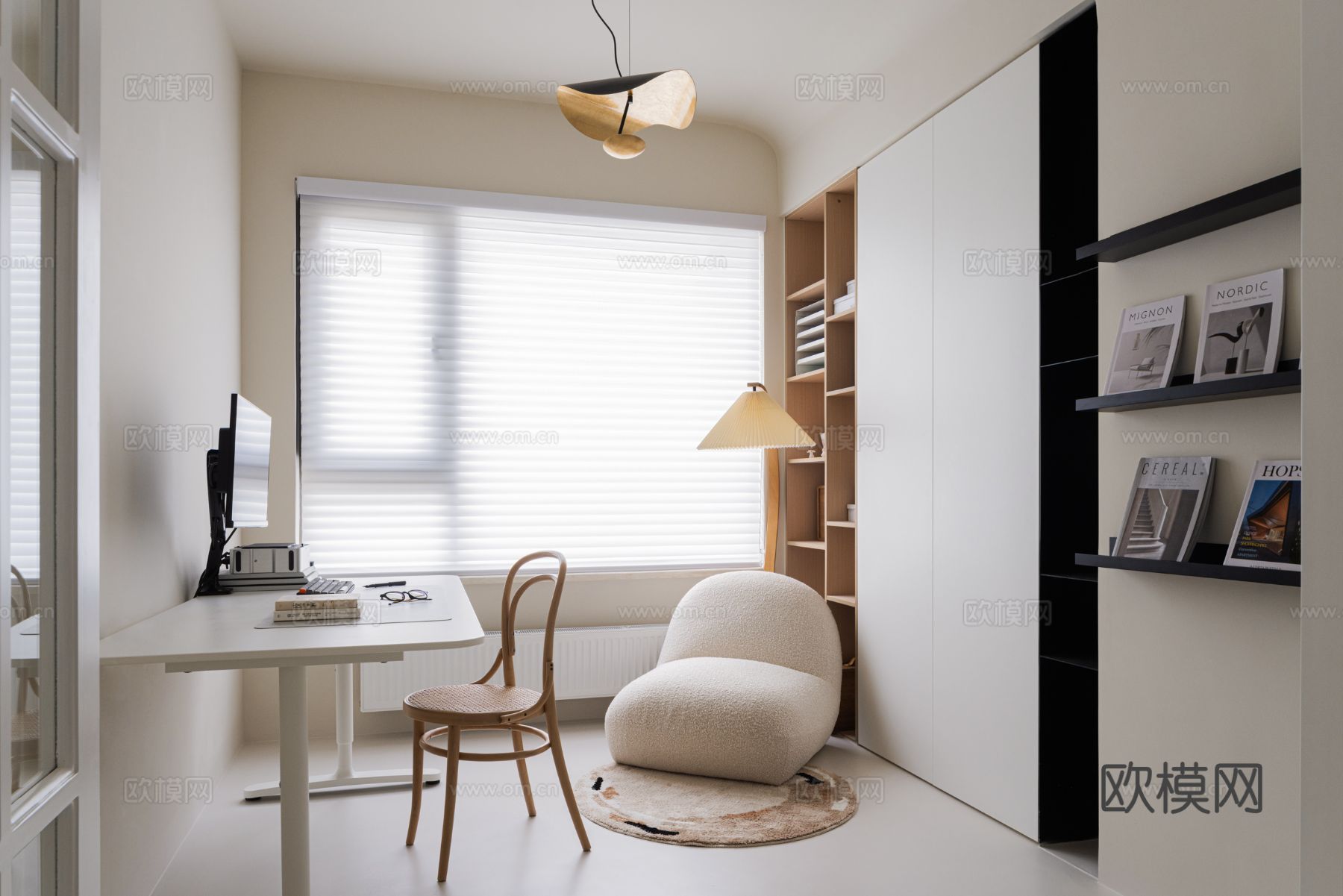 现代奶油风家装效果图客厅卧室餐厅 黑白灰极简效果图下载（渲染图7）