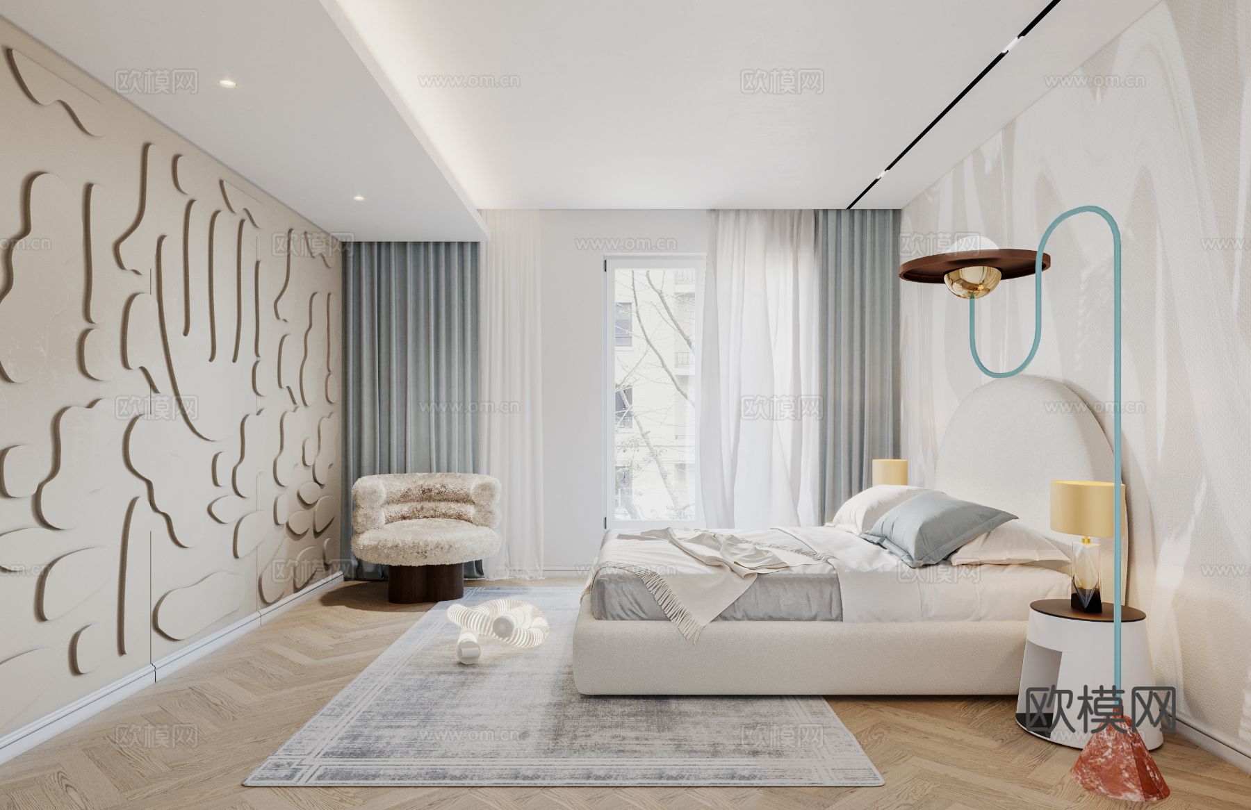 现代奶油风家装效果图客厅卧室餐厅 黑白灰极简效果图下载（渲染图14）