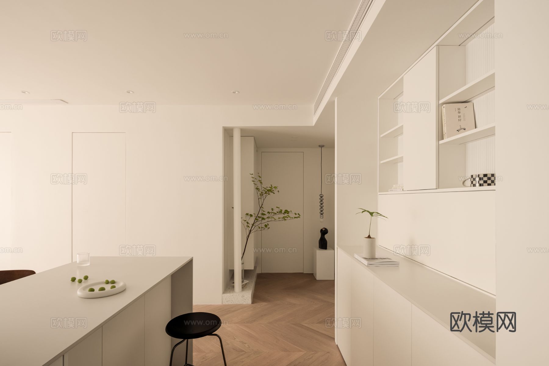 现代家装设计 客厅卧室餐厅 黑白灰 公寓效果图下载（渲染图10）