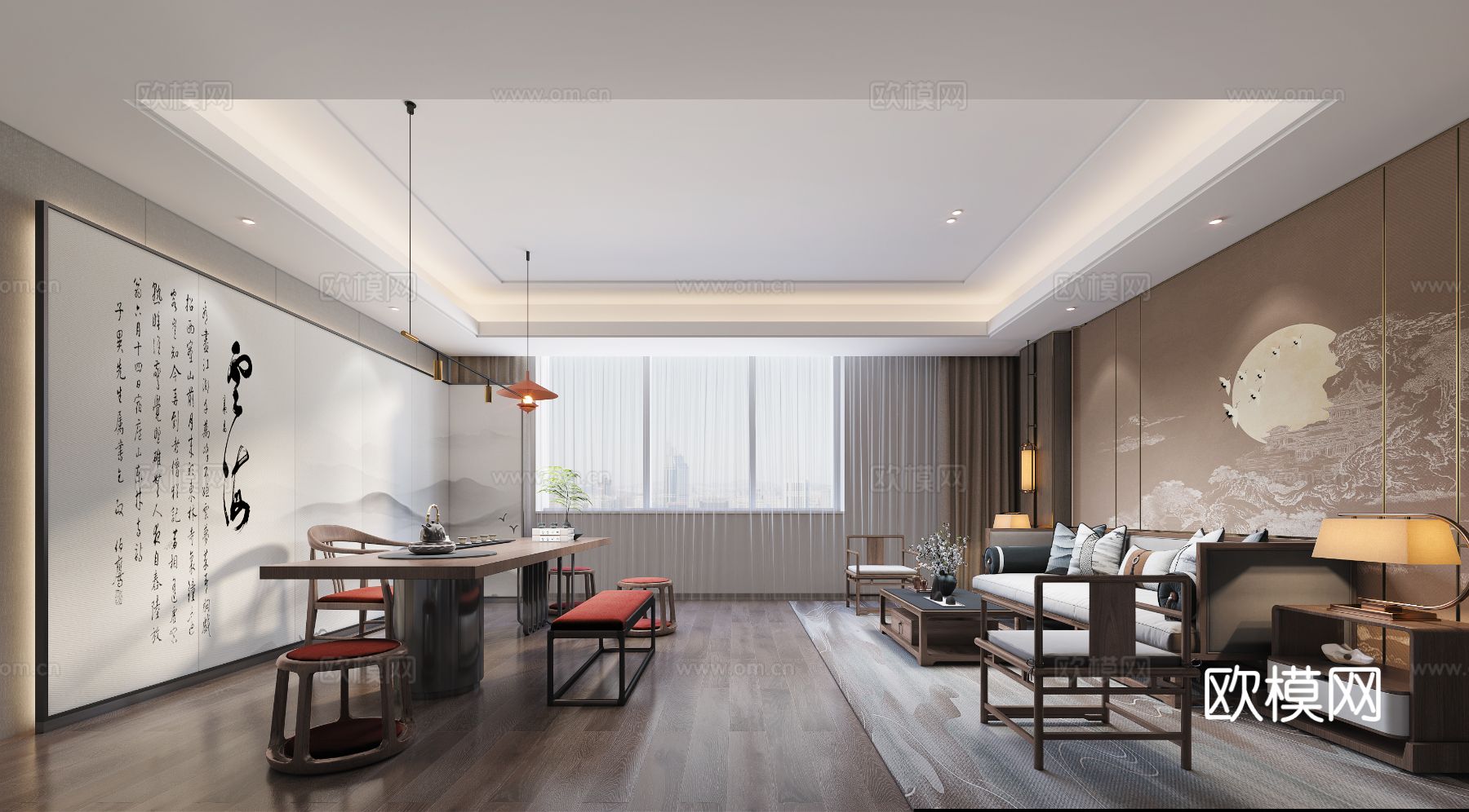 新中式酒店空间装修效果图下载（渲染图3）