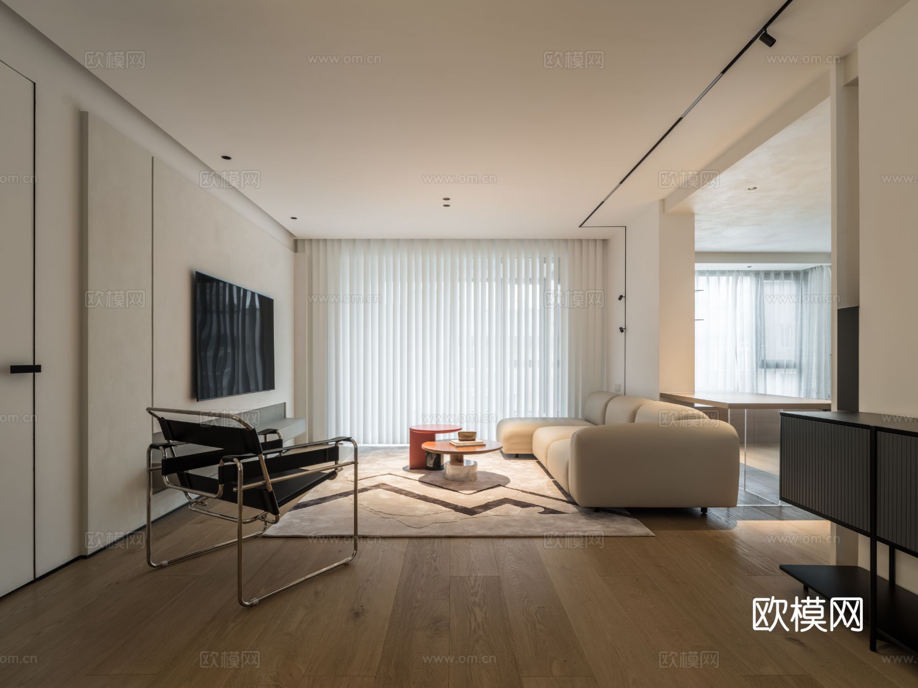 现代家装效果图 客厅卧室餐厅 高级黑白灰效果图下载（渲染图3）