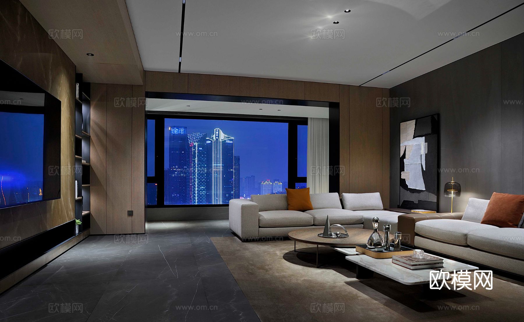 现代330m²大平层家装效果图客厅卧室餐厅 黑白灰极简效果图下载（渲染图13）