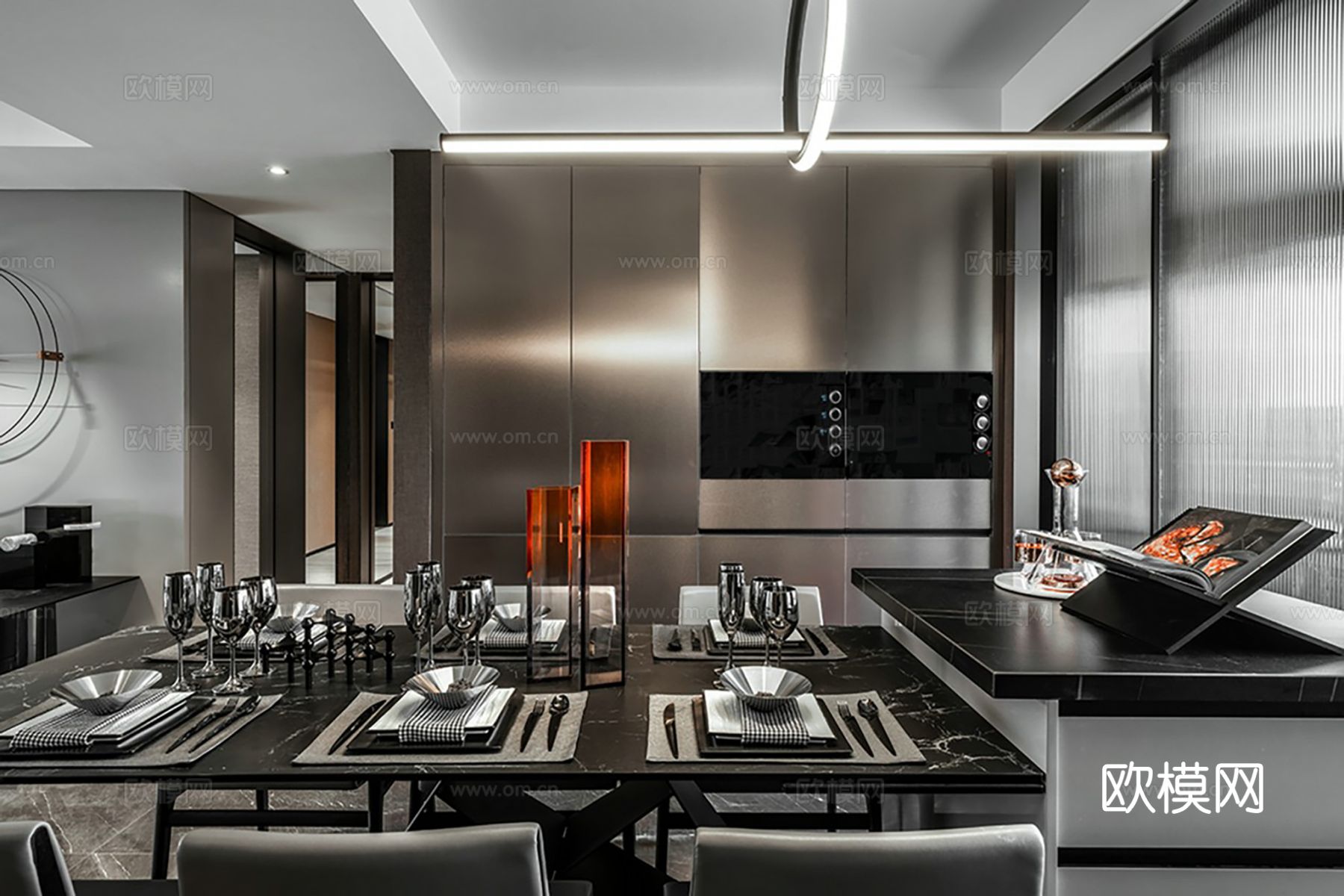 现代家装效果图客厅卧室餐厅 黑白灰极简效果图下载（渲染图5）