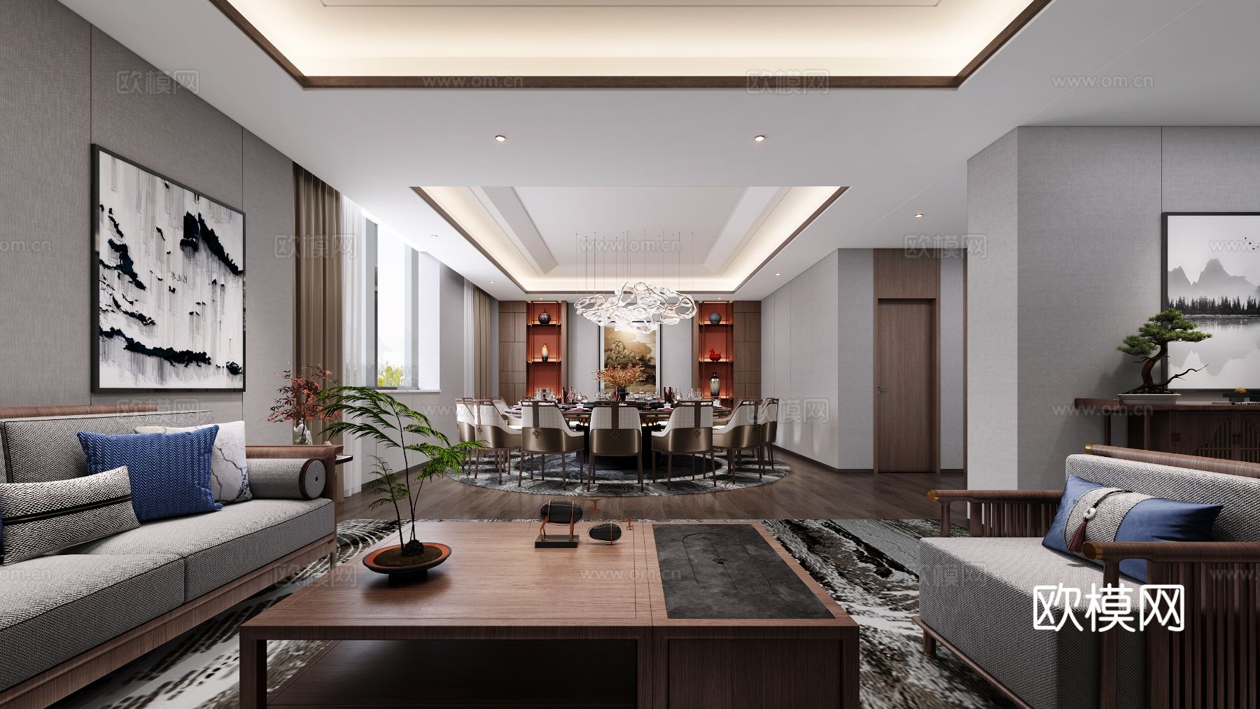 新中式酒店空间装修效果图下载（渲染图2）