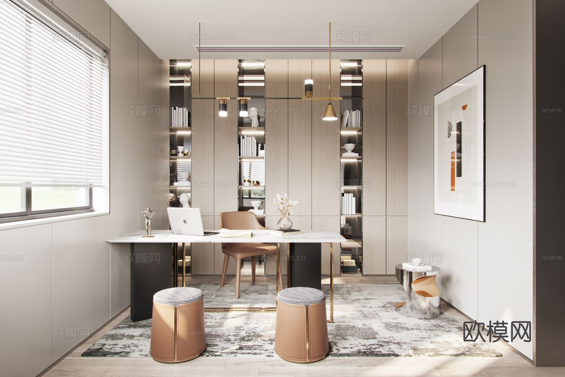 奶油风家装效果图客厅卧室餐厅 黑白灰极简效果图下载（渲染图13）