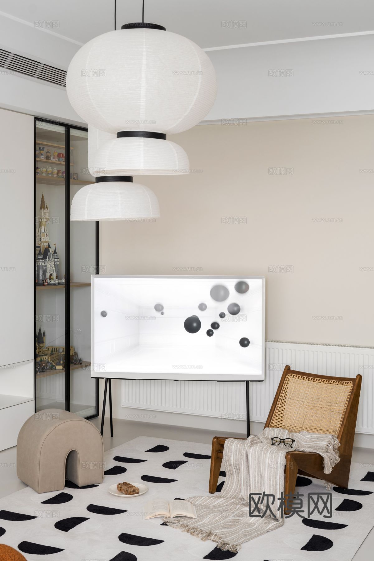 现代奶油风家装效果图客厅卧室餐厅 黑白灰极简效果图下载（渲染图2）