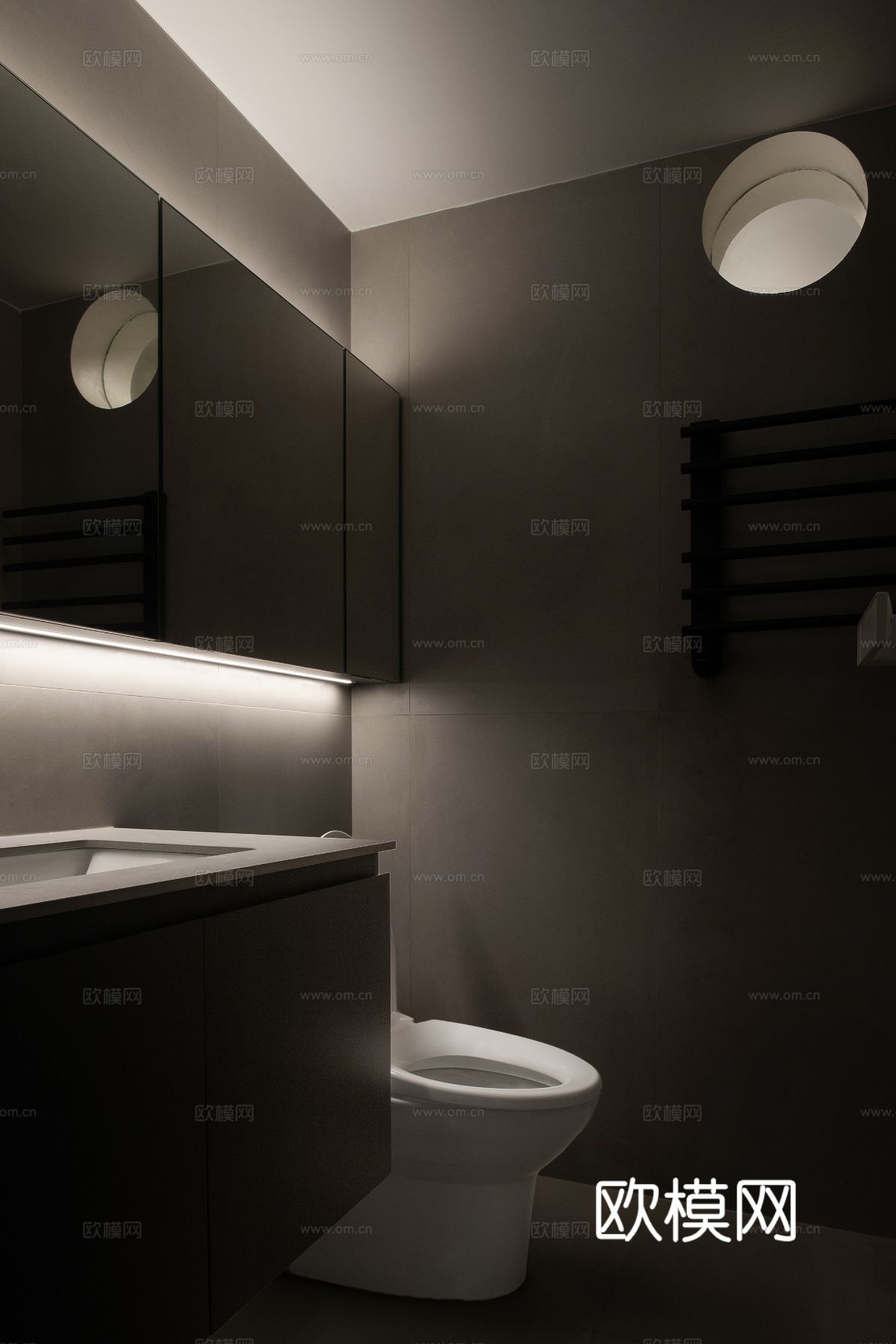 现代家装效果图 客厅卧室餐厅 高级黑白灰效果图下载（渲染图12）